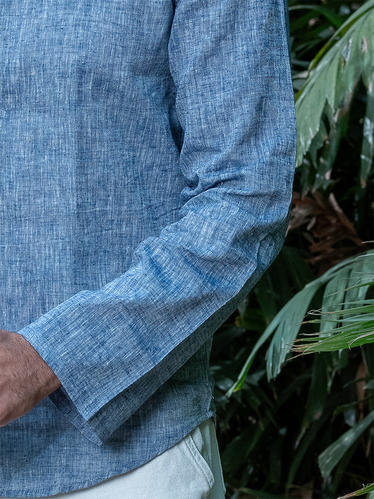 Handwoven Linen Sky-Blue Short Kurta