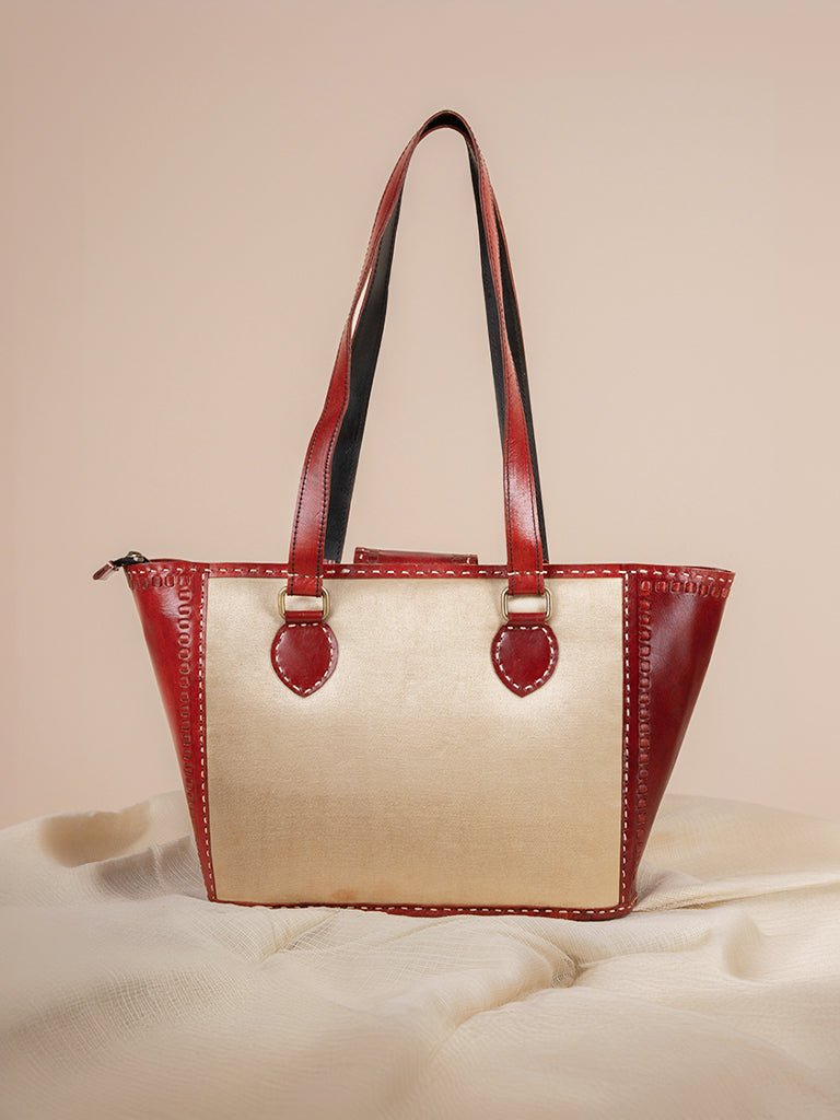Applique & Running Stitch Leather Hand Bag