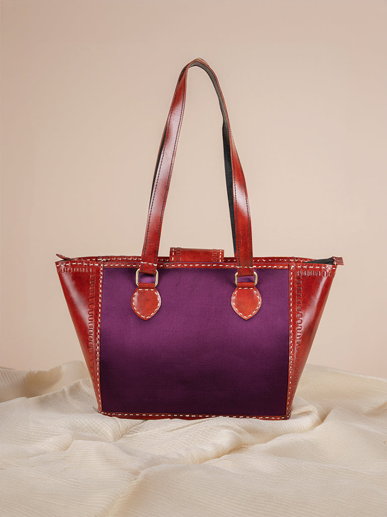 Applique & Running Stitch Leather Hand Bag
