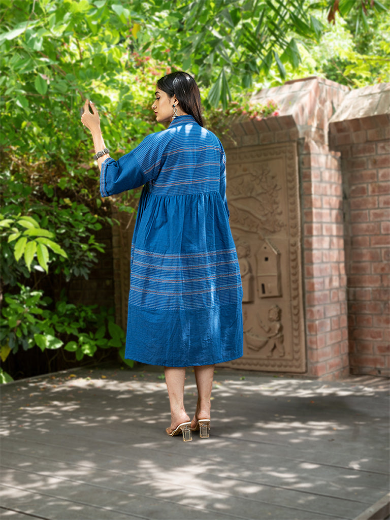 Dress with Running Stich On Handwoven Cotton