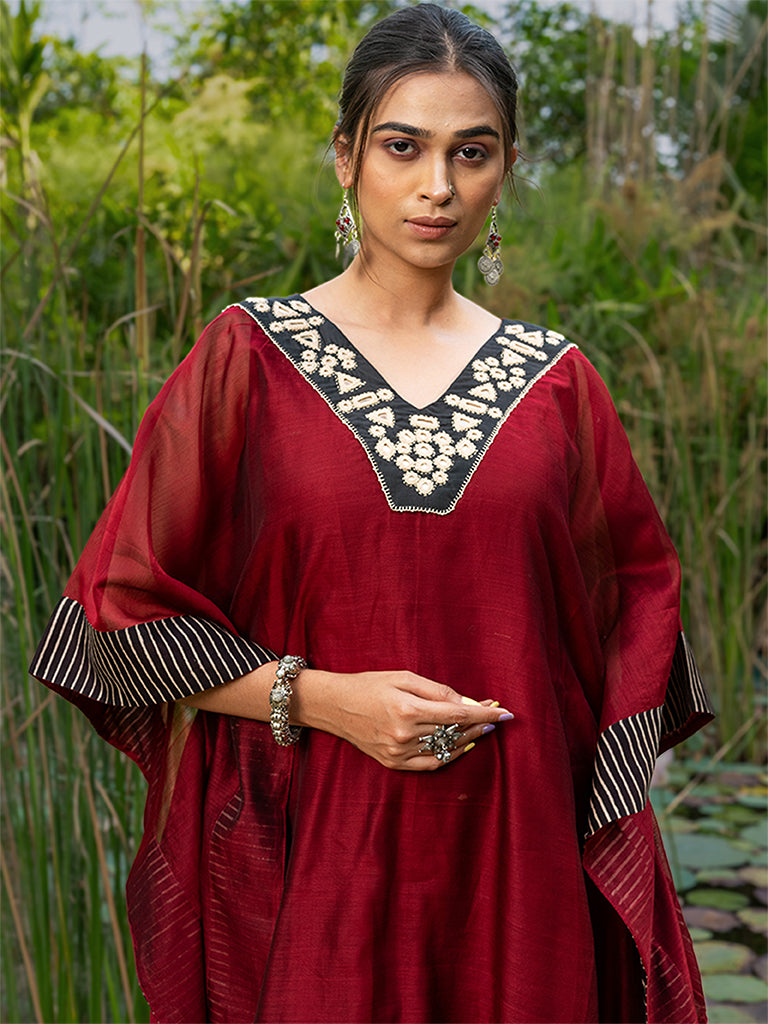 Mirror Work V-Neck Long Kaftan
