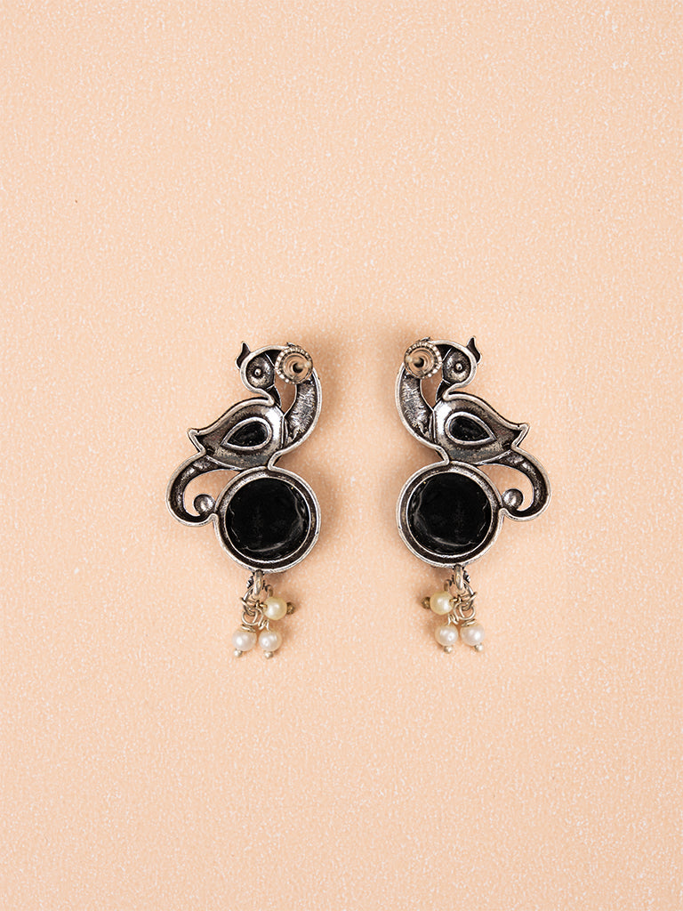 Peacock Black Oxidised Earring