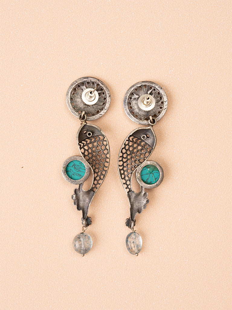Fish Stone Oxidised Earring