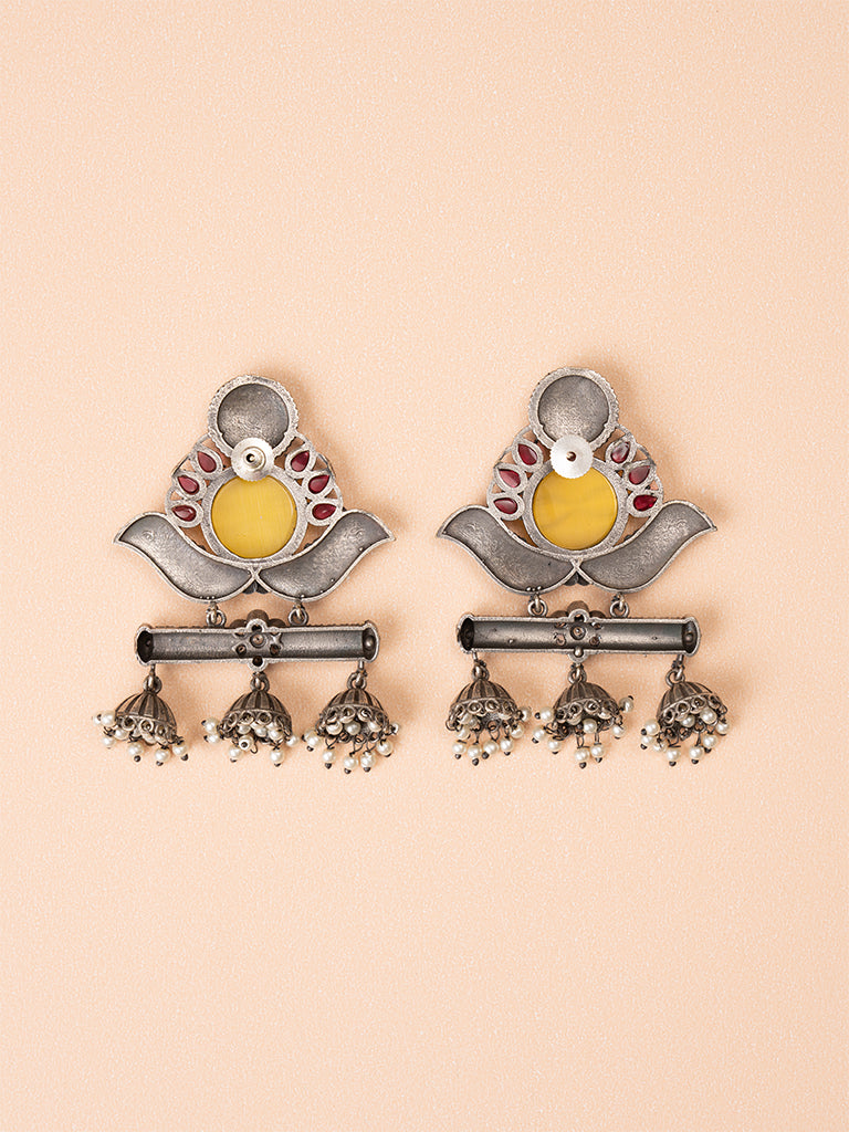 Yellow Stone Bird Jhumka Earring