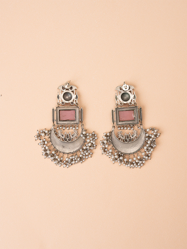 Pink Chand Oxidised Jhumka