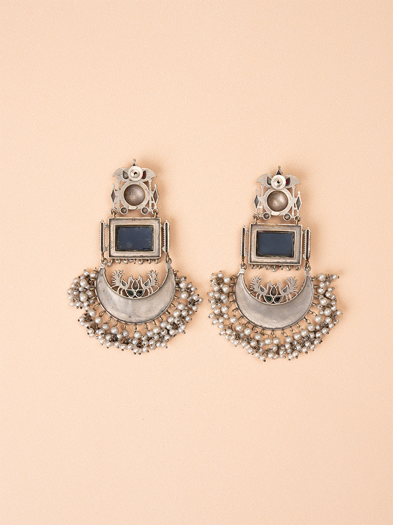 Grey Chand Oxidised Jhumka Earrings