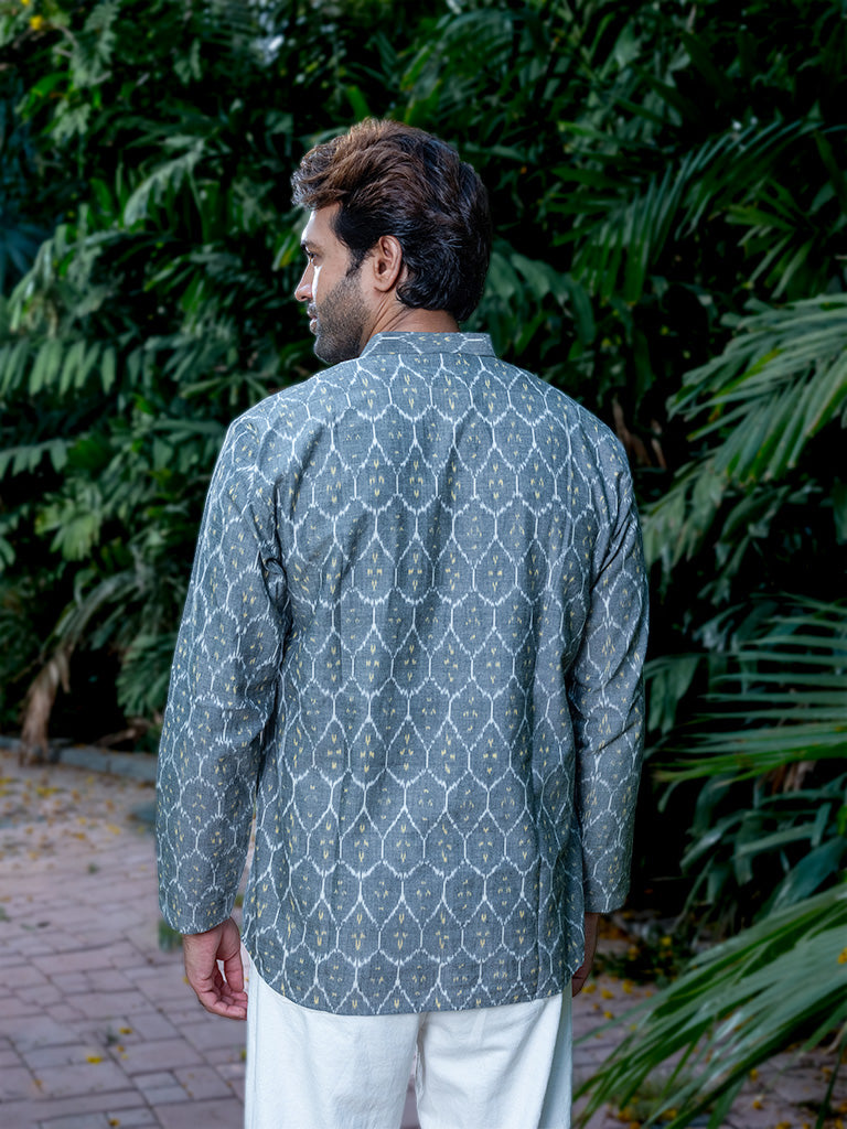Handwoven Ikkat Grey Short Kurta