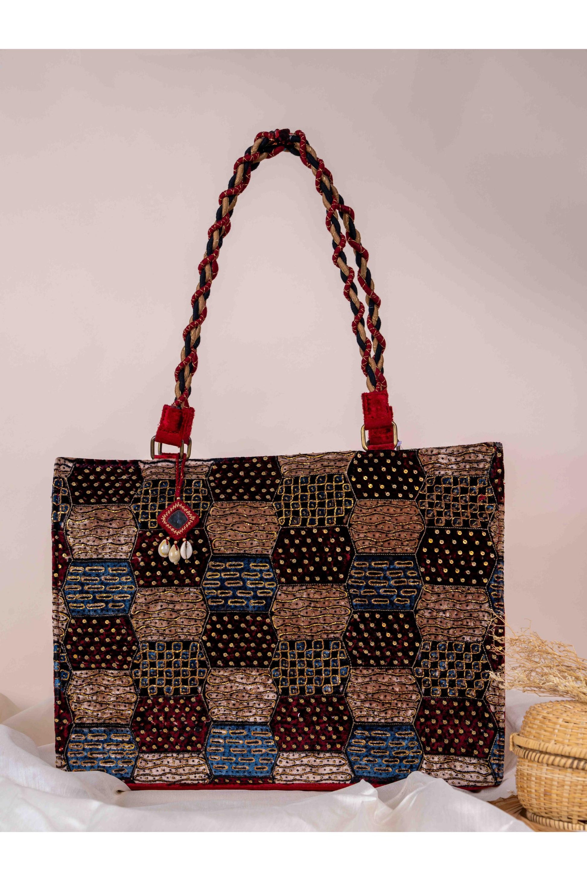 Geometric Waves Ajrakh Tote Bag