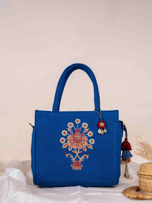 Blue Floral Mini Tote Bag