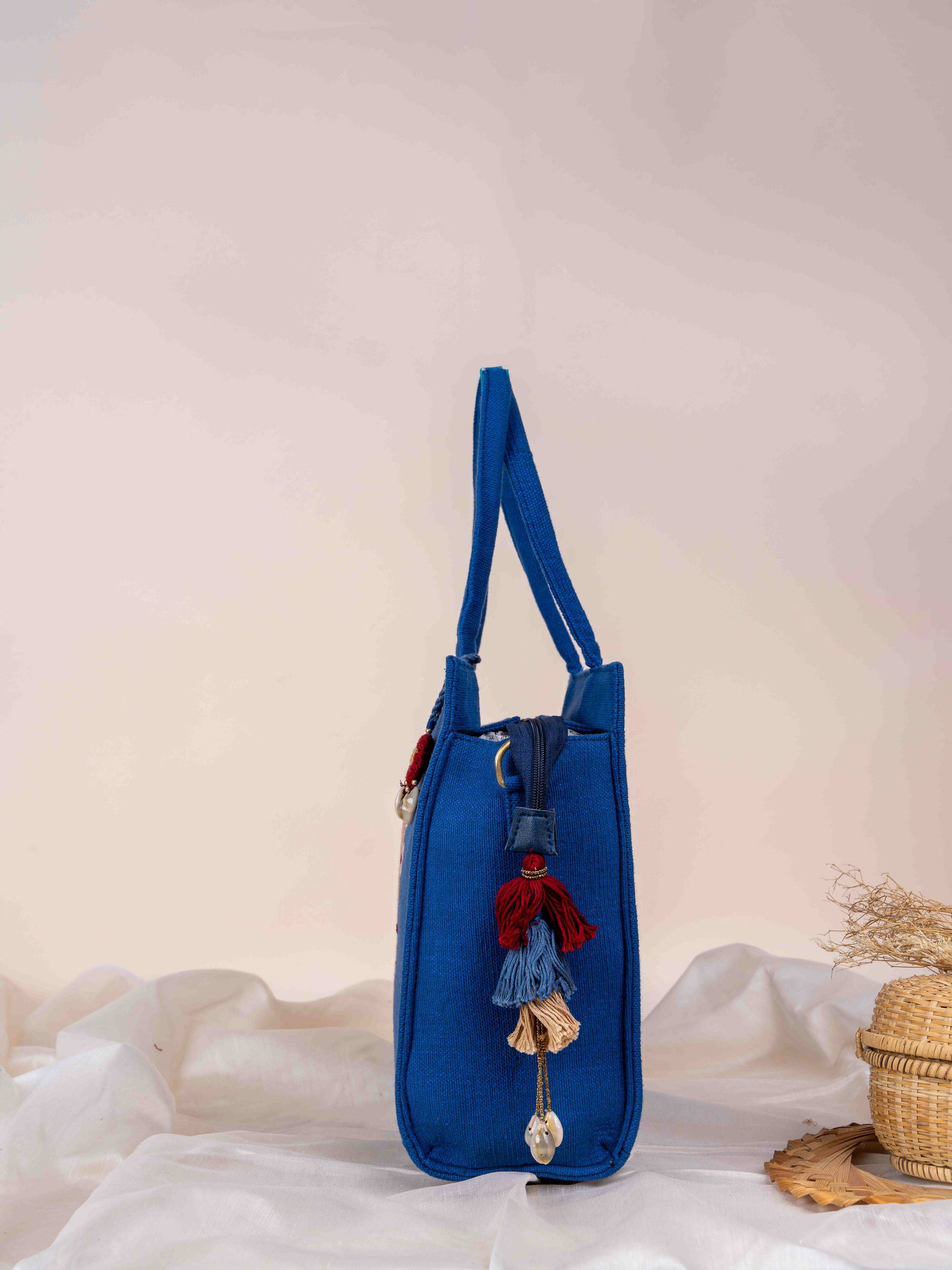 Blue Floral Mini Tote Bag