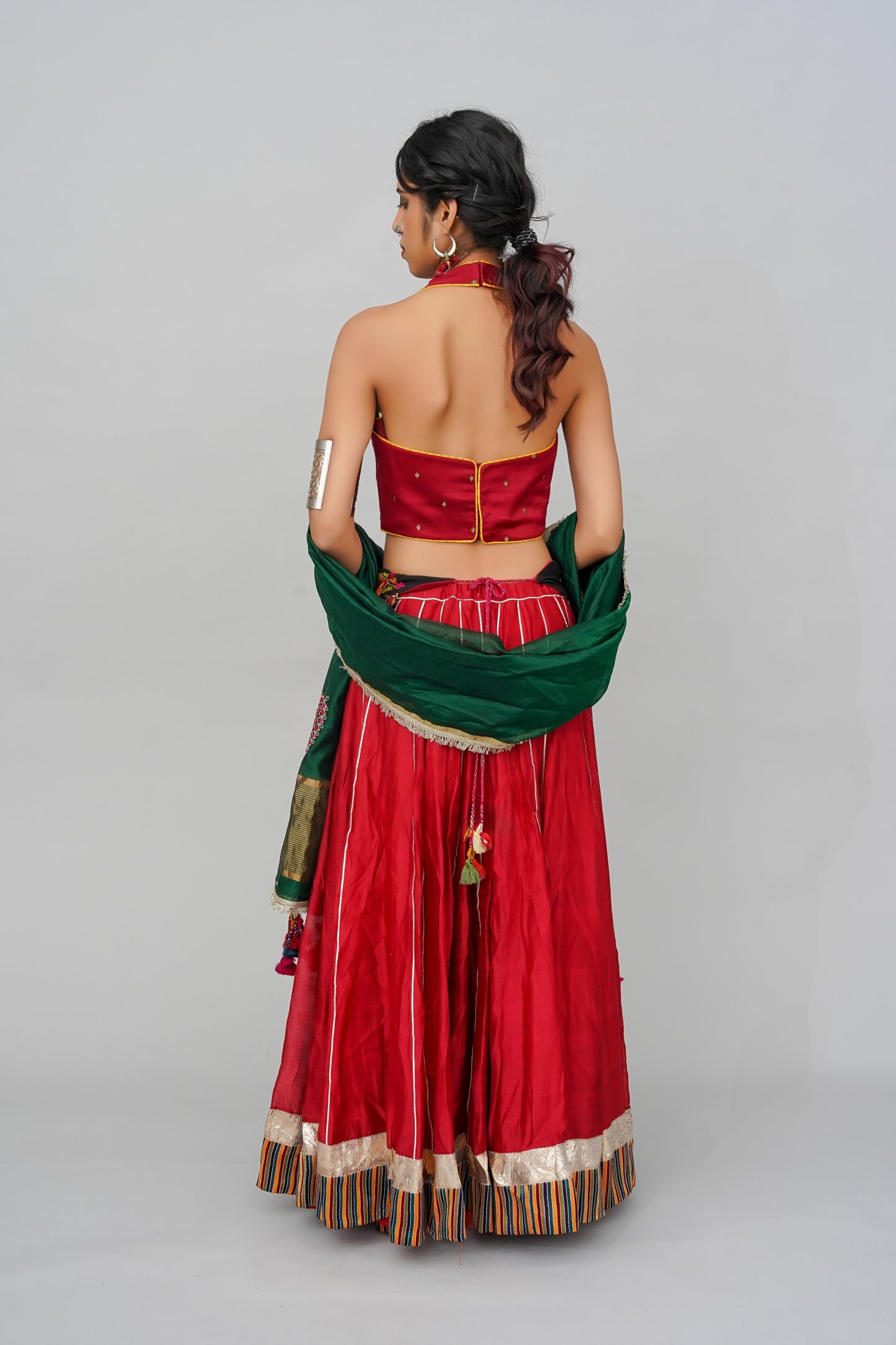 Classic Red Chanderi Silk Festive Lehenga With Hand Embroidery