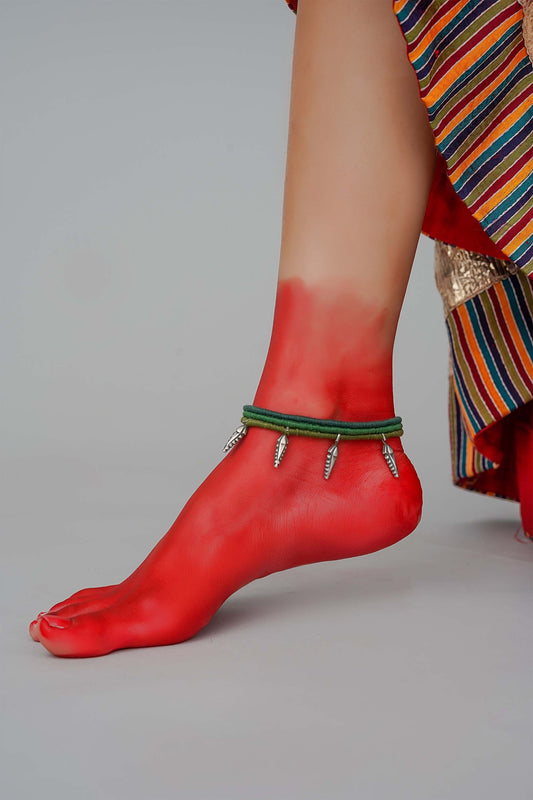 Green Oxidised Leaf Anklet