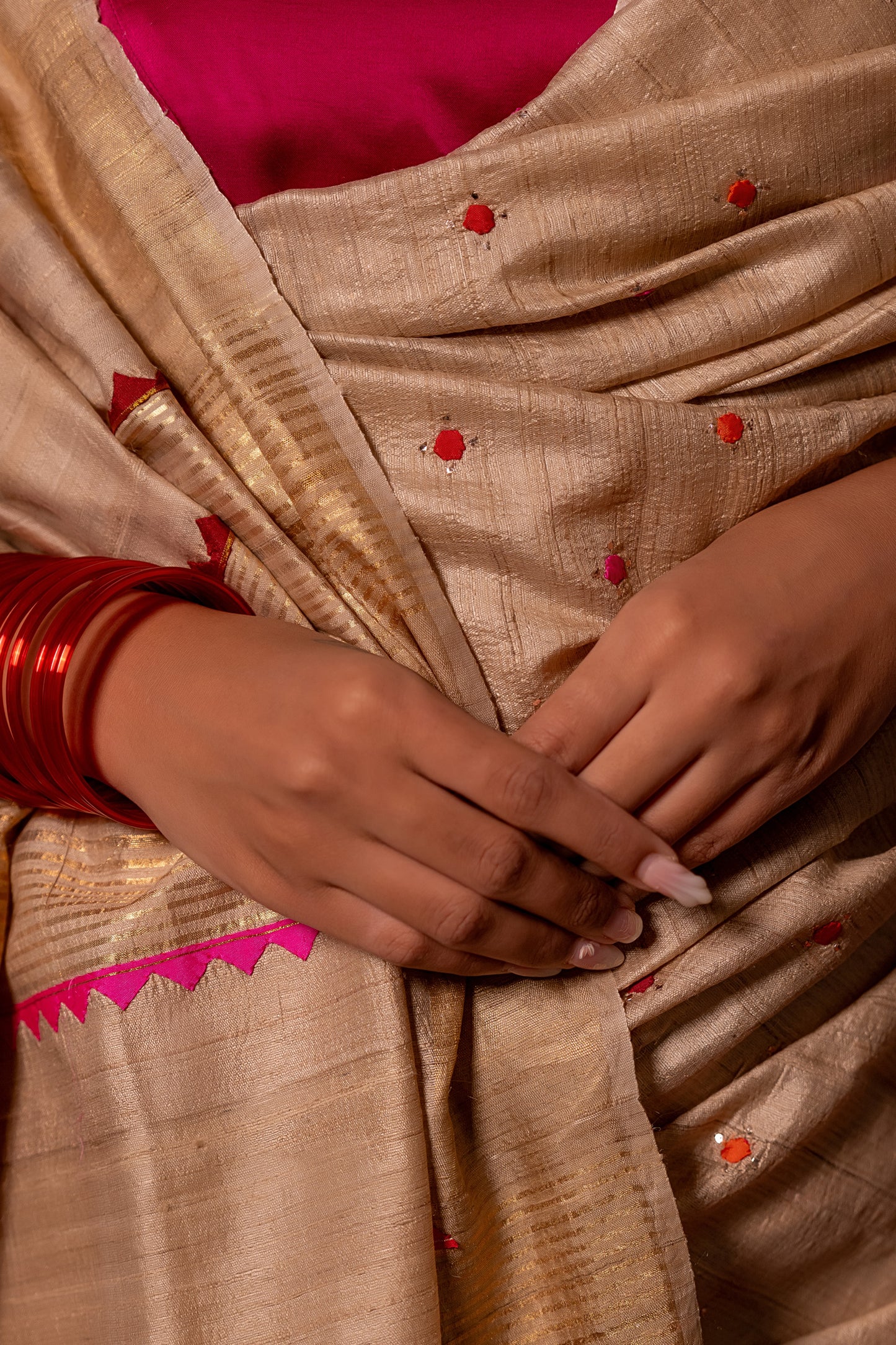 Luxury Ivory Tussar Silk Saree With Delicate Aari & Appliqué Work