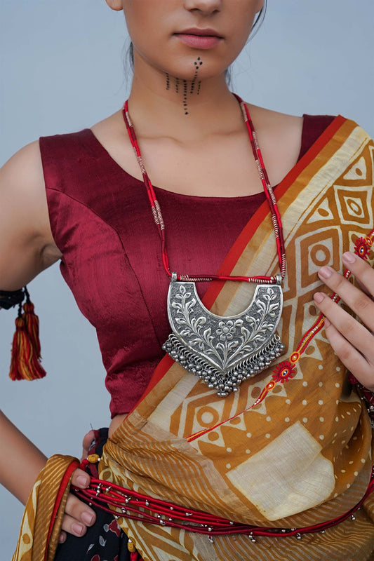 Red Long Oxidised Pendant