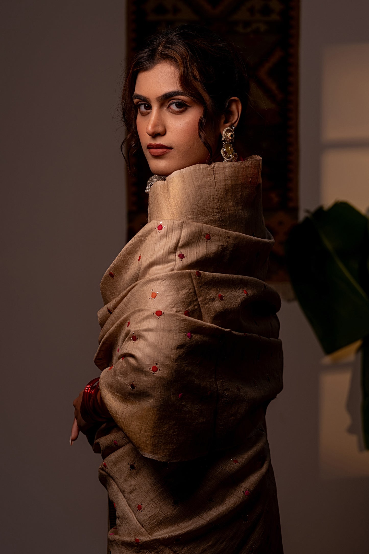 Luxury Ivory Tussar Silk Saree With Delicate Aari & Appliqué Work