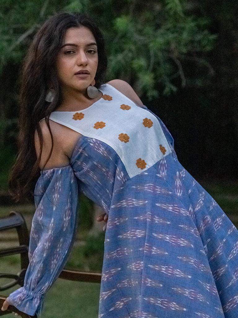 Bib Flared Dress - Blue