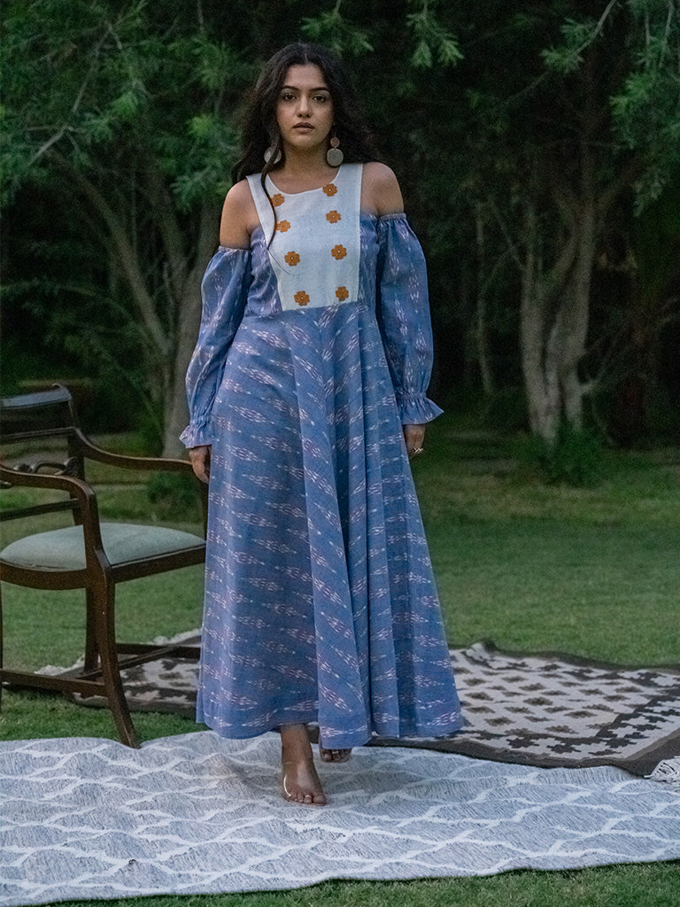Bib Flared Dress - Blue