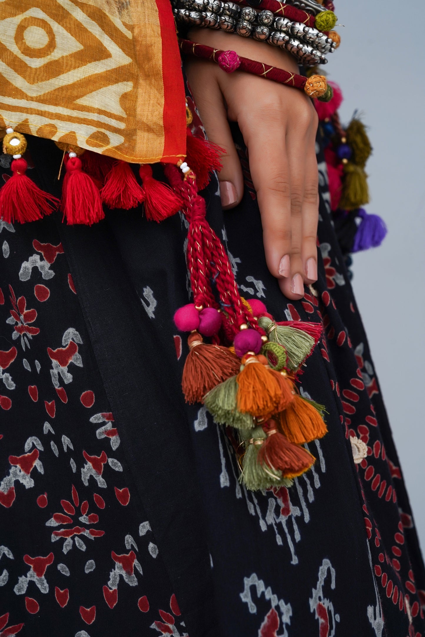 Classic Red Cotton Lehenga With Hand Block Print, Mirror Work & Hand Embroidery – Navratri Collection