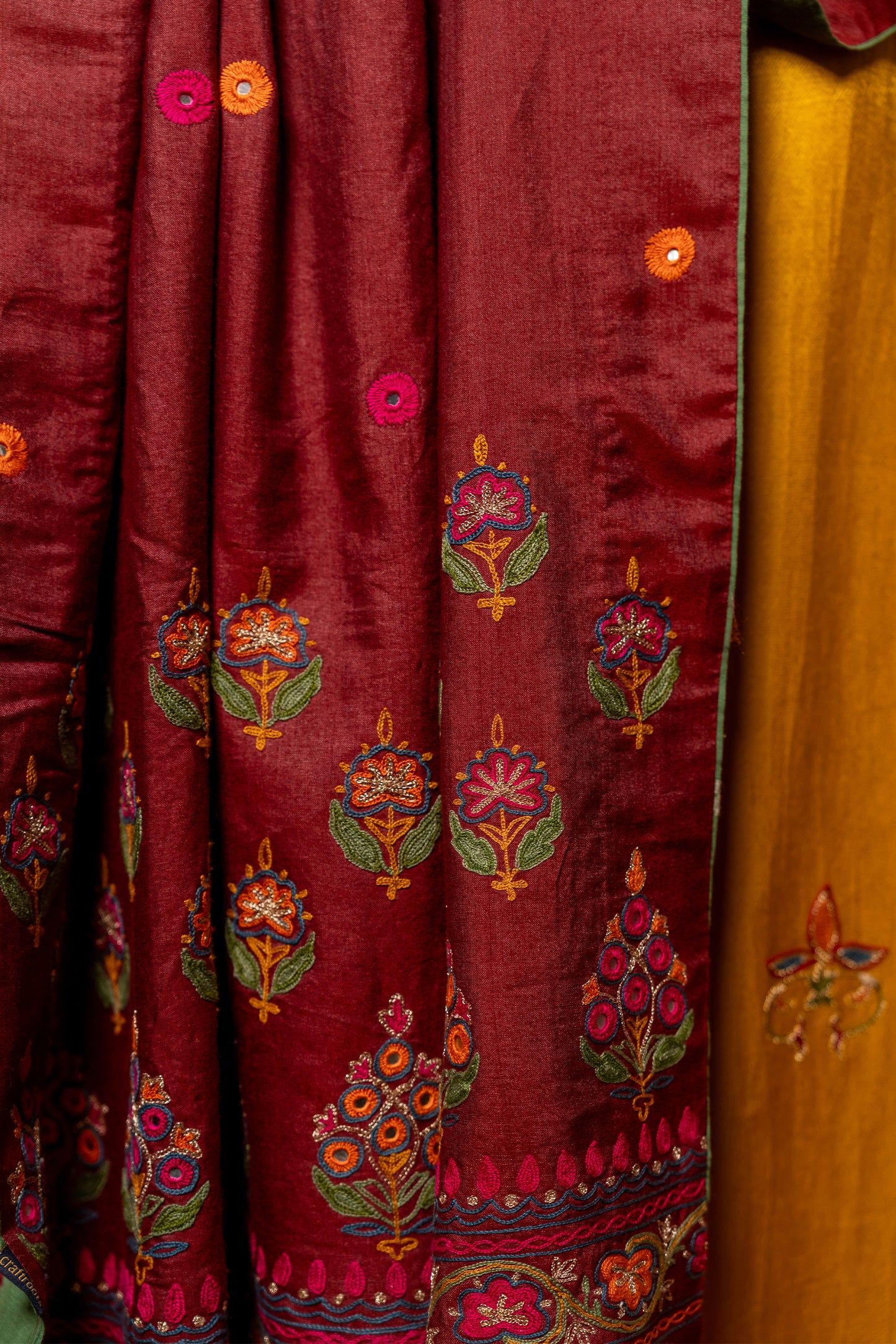 Handwoven Burgundy Dupatta With Exquisite Aari Embroidery