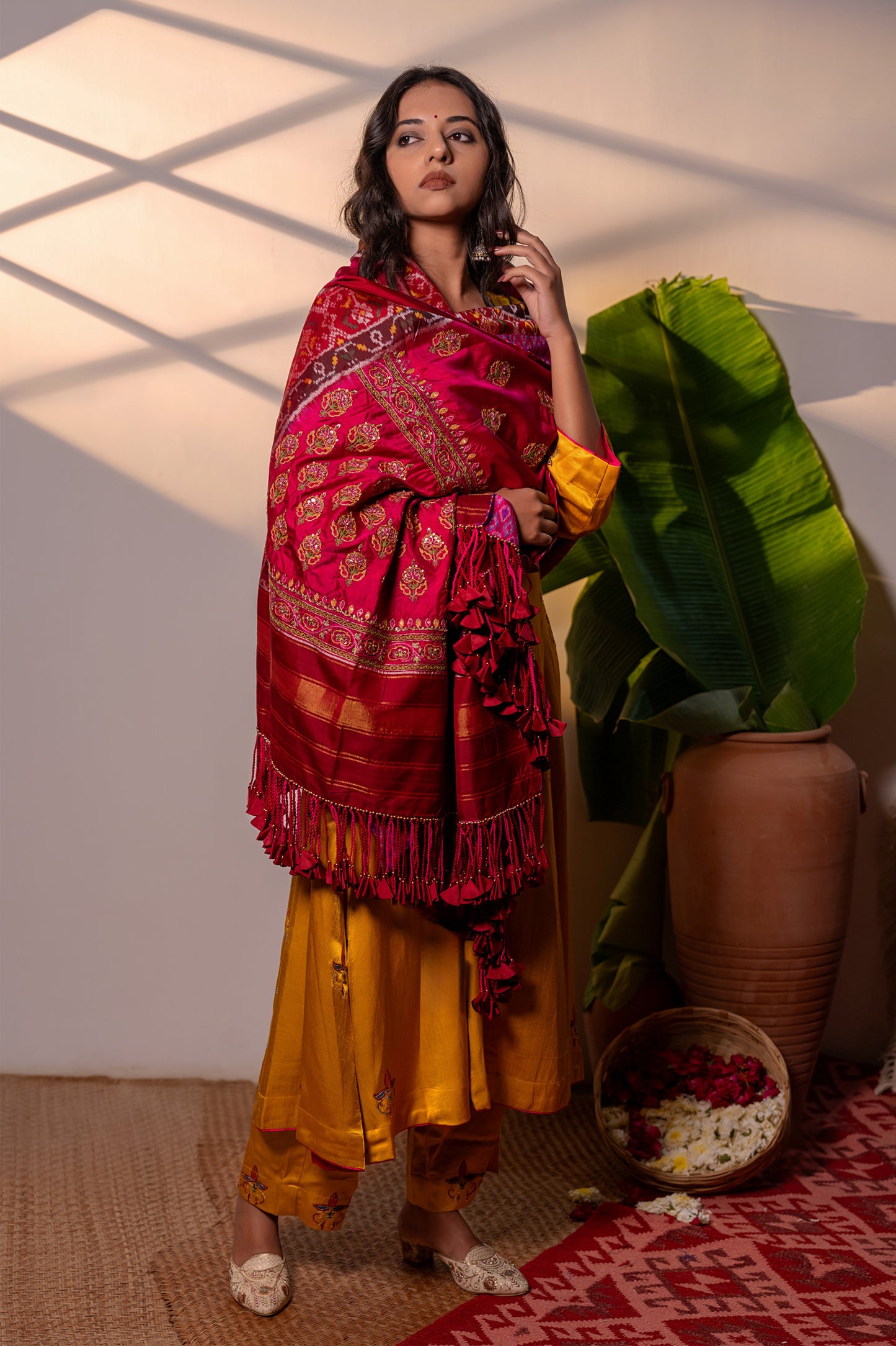 Handwoven and Hand-Embroidered Elegant Pink Dupatta