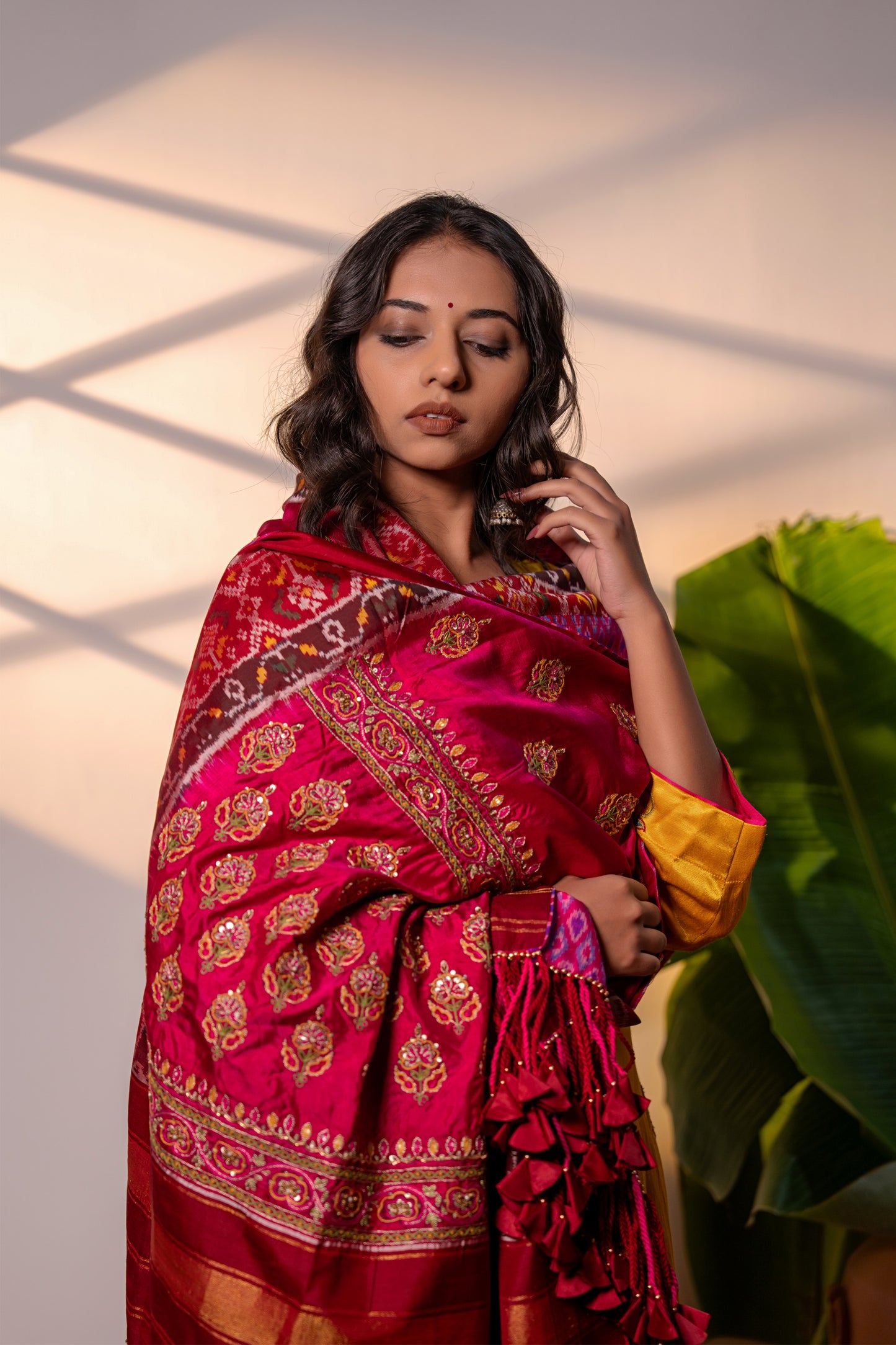 Handwoven and Hand-Embroidered Elegant Pink Dupatta
