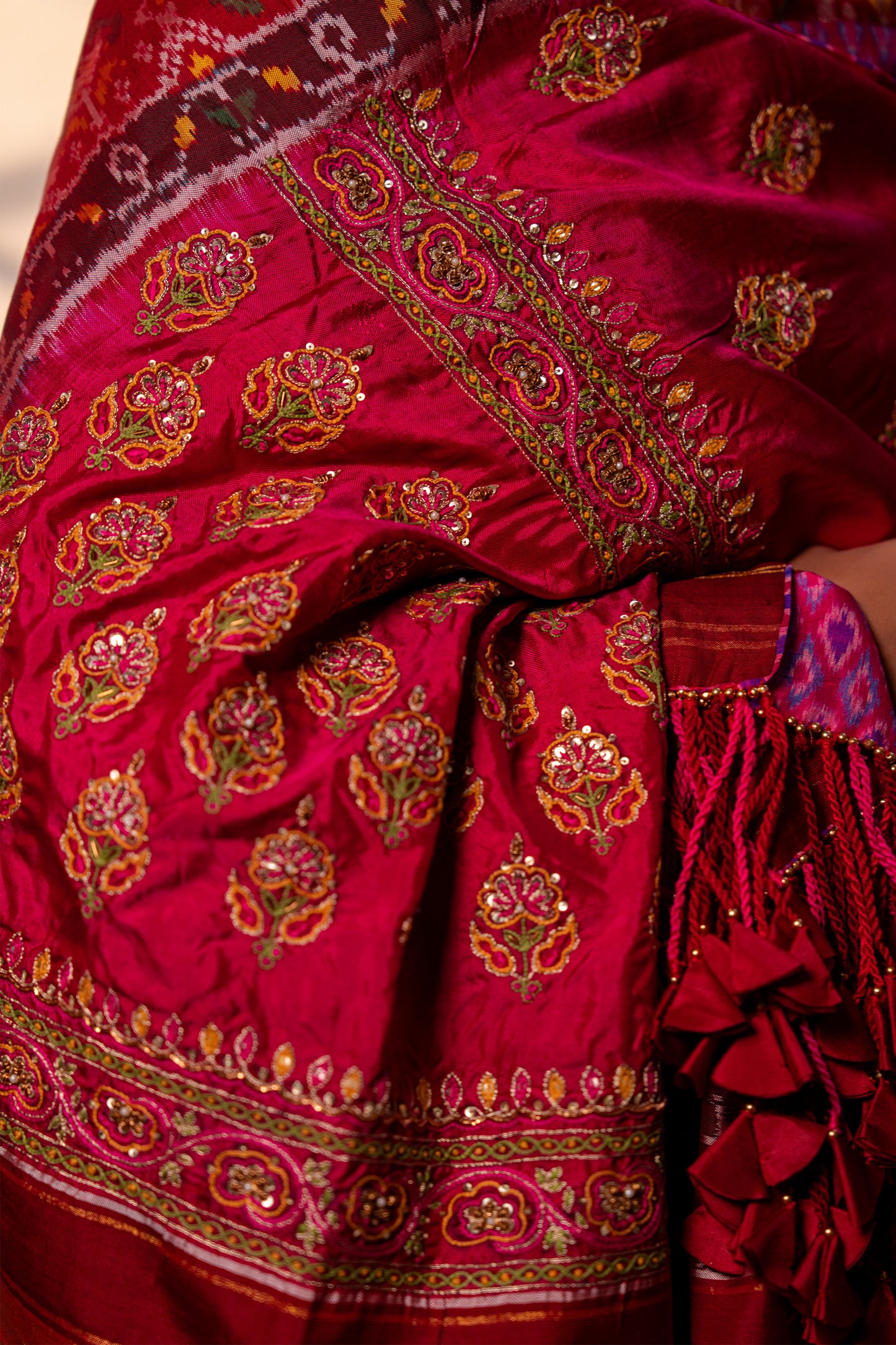 Handwoven and Hand-Embroidered Elegant Pink Dupatta