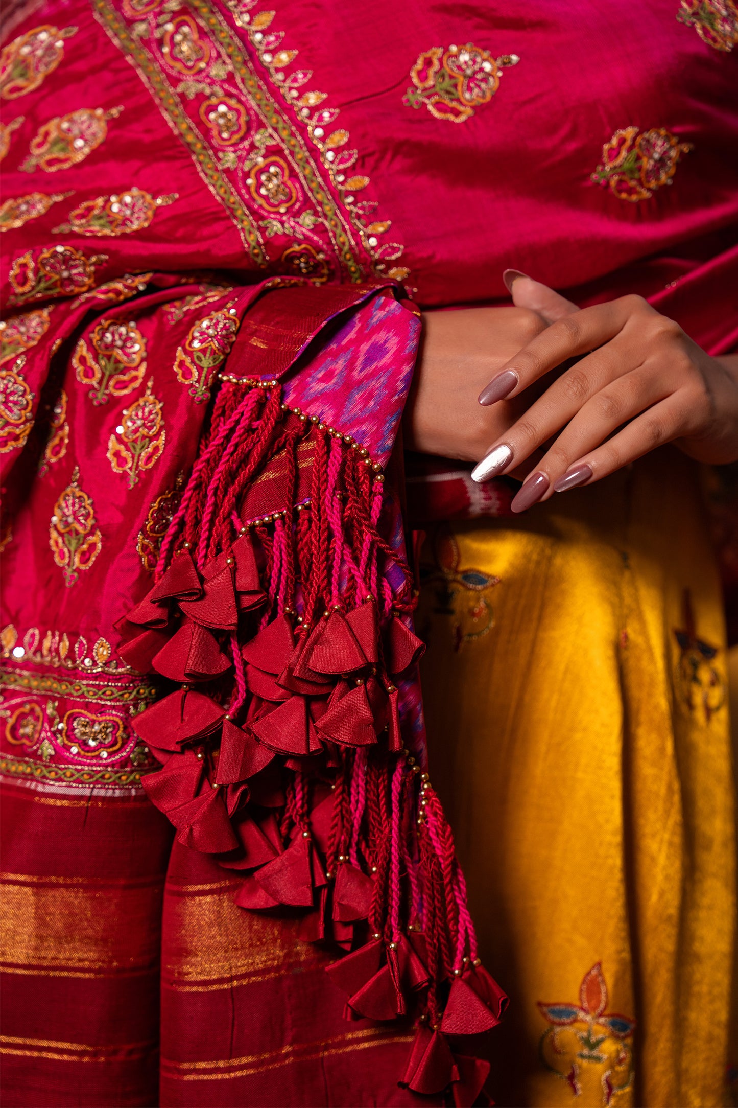 Handwoven and Hand-Embroidered Elegant Pink Dupatta
