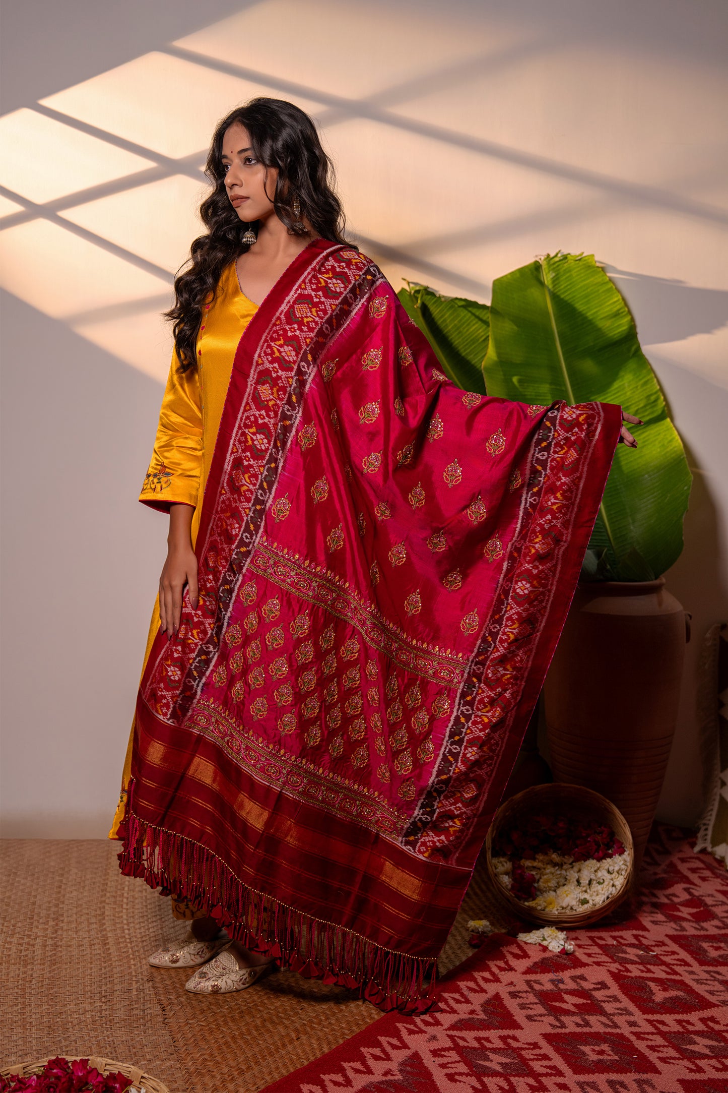Handwoven and Hand-Embroidered Elegant Pink Dupatta