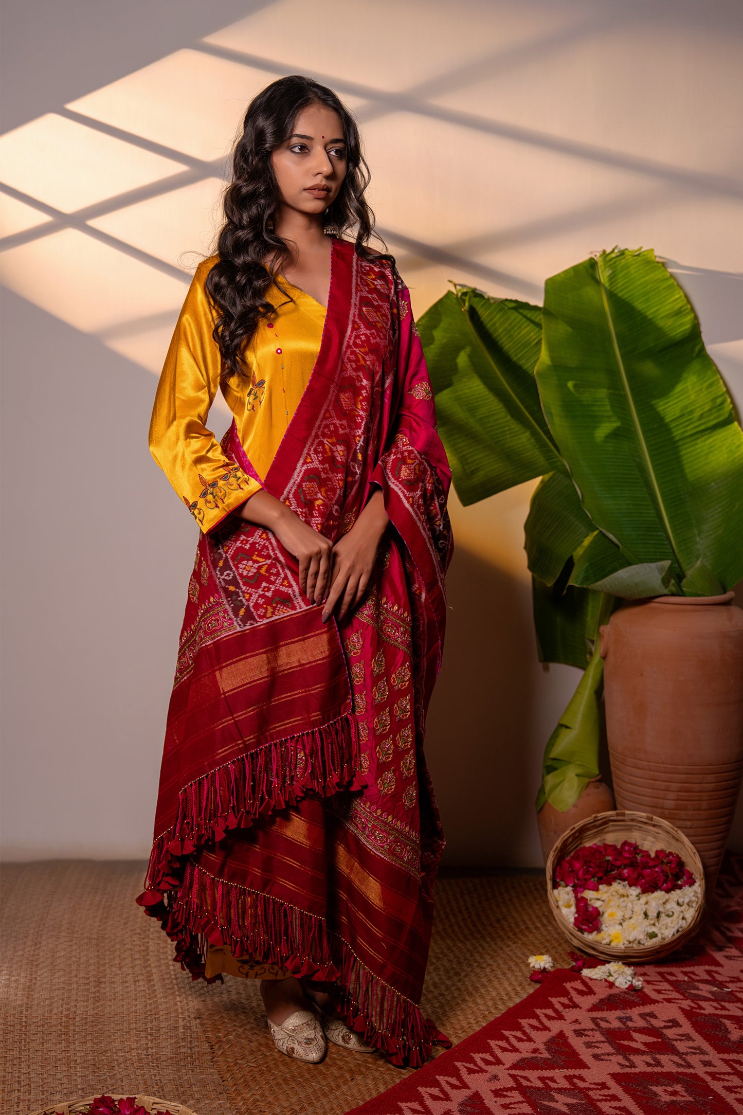 Handwoven and Hand-Embroidered Elegant Pink Dupatta