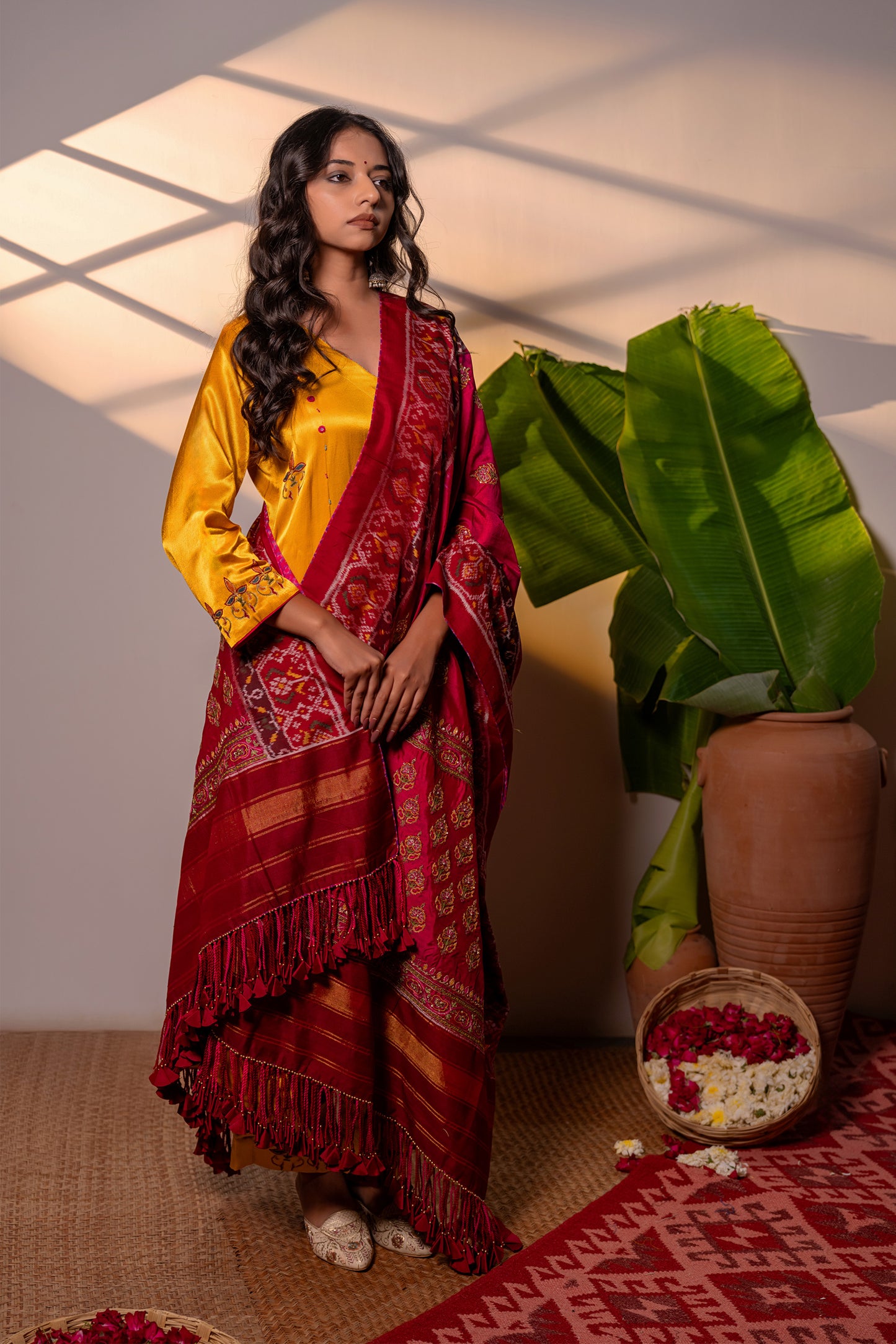 Handwoven and Hand-Embroidered Elegant Pink Dupatta
