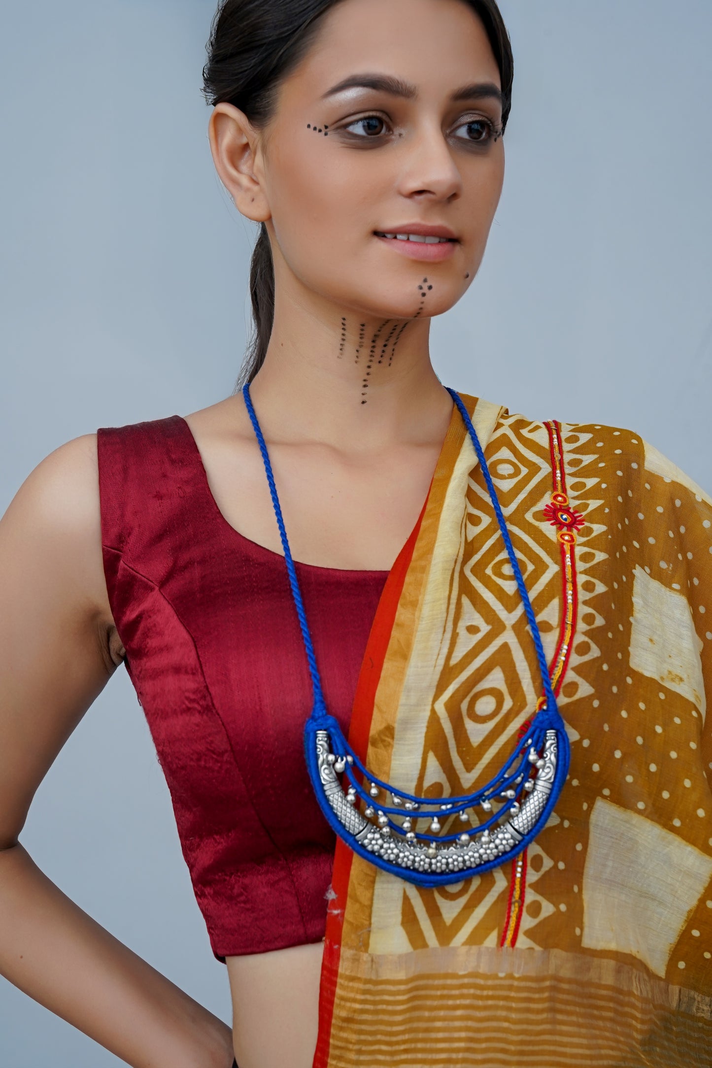 Mustard Chanderi Hand Block-Printed Dupatta With Crafted Red Tassels