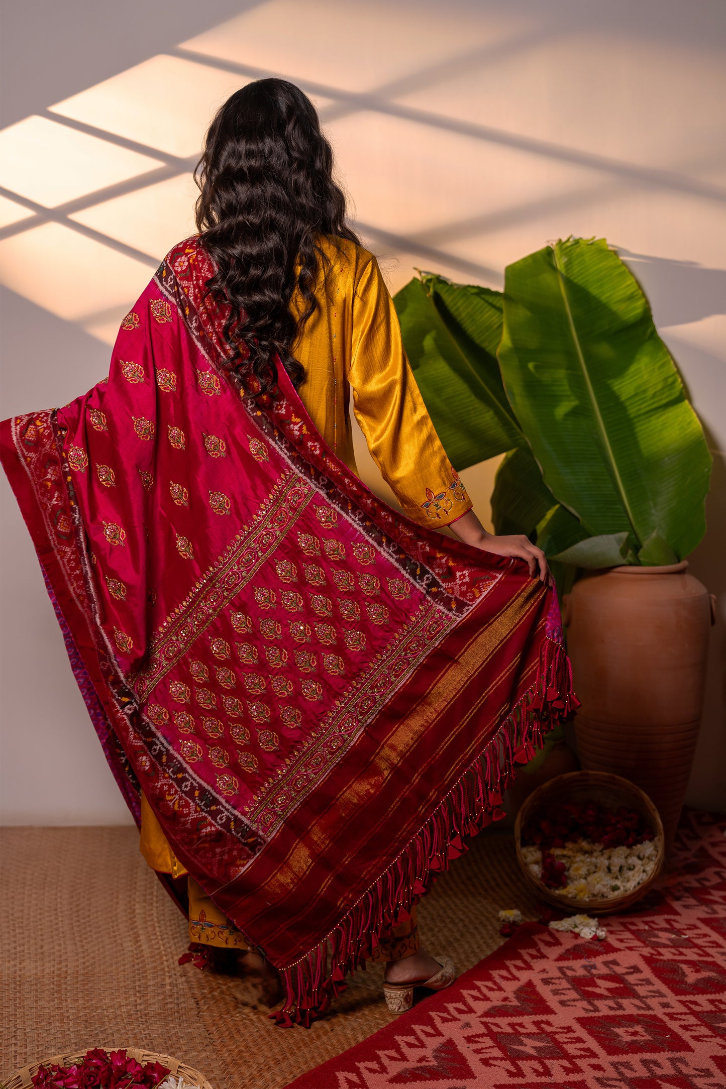 Handwoven and Hand-Embroidered Elegant Pink Dupatta