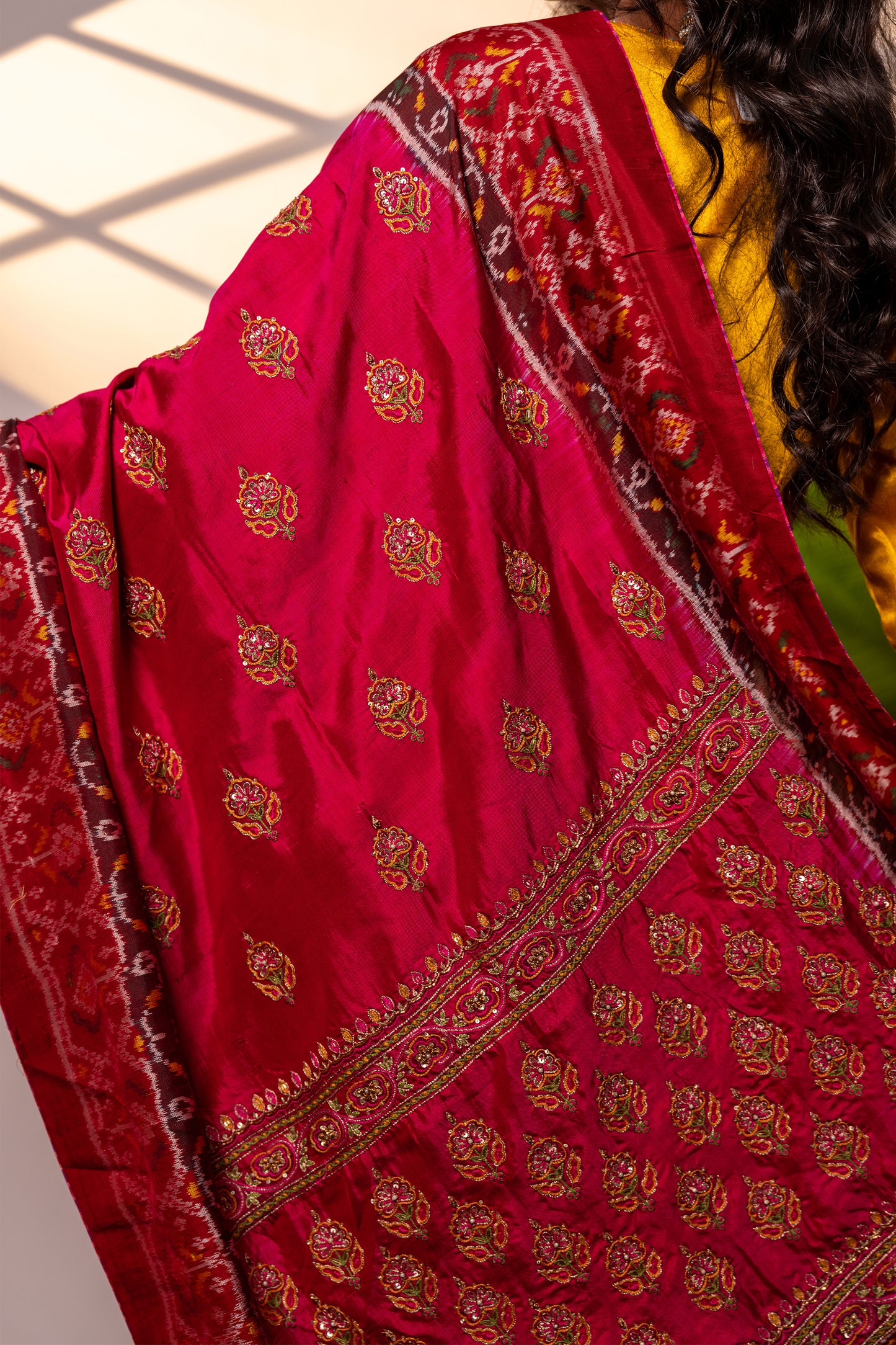 Handwoven and Hand-Embroidered Elegant Pink Dupatta