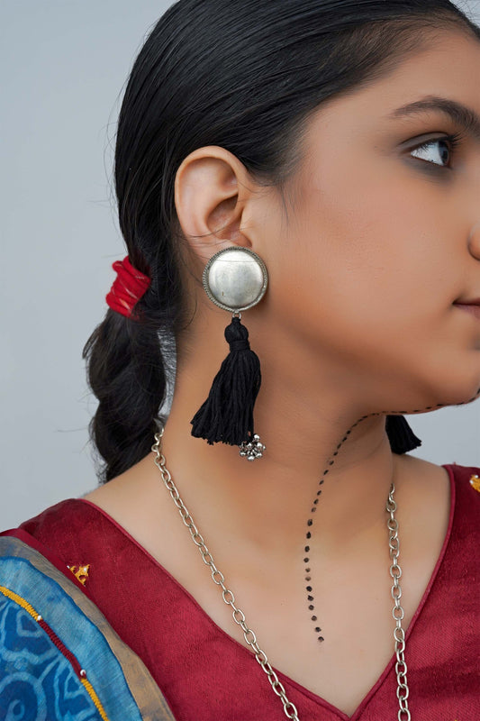 Oxidised Sun Tassel Earrings