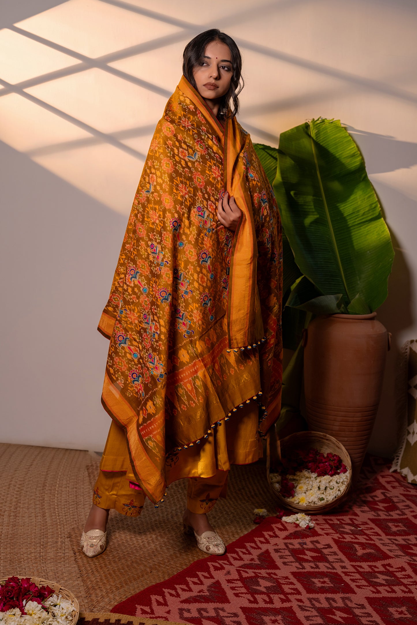 Mustard Patola Silk Dupatta – Lightweight Elegance, Heritage Artistry