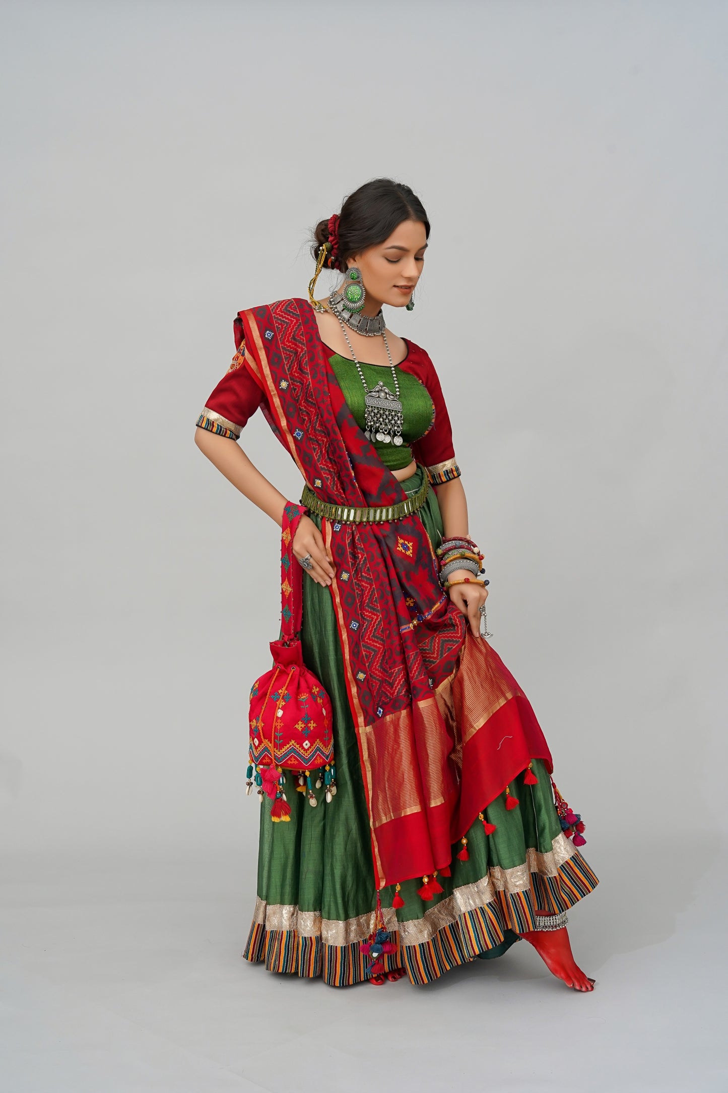 Red Chanderi Handwork Block Printed Dupatta