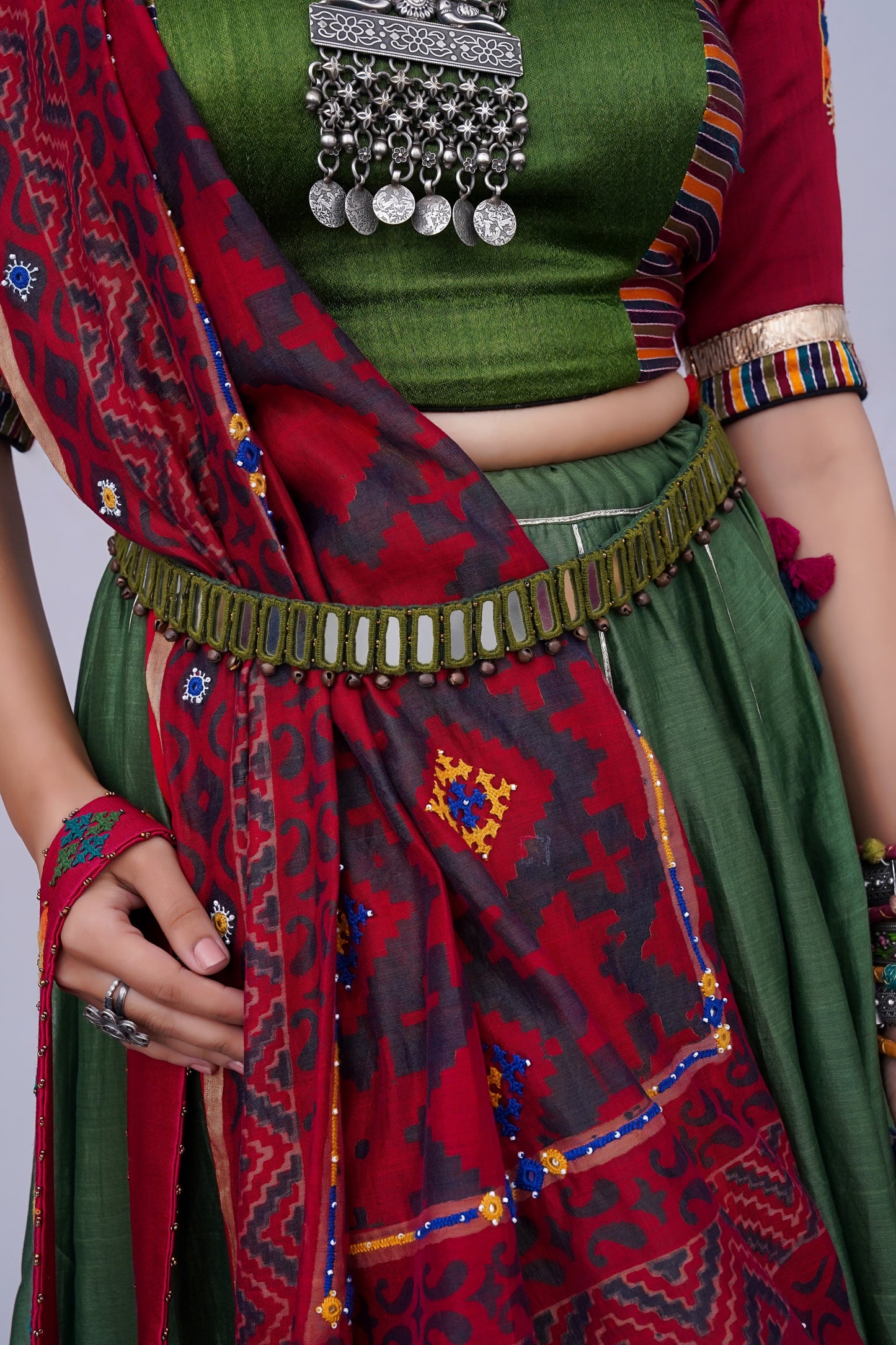 Red Chanderi Handwork Block Printed Dupatta