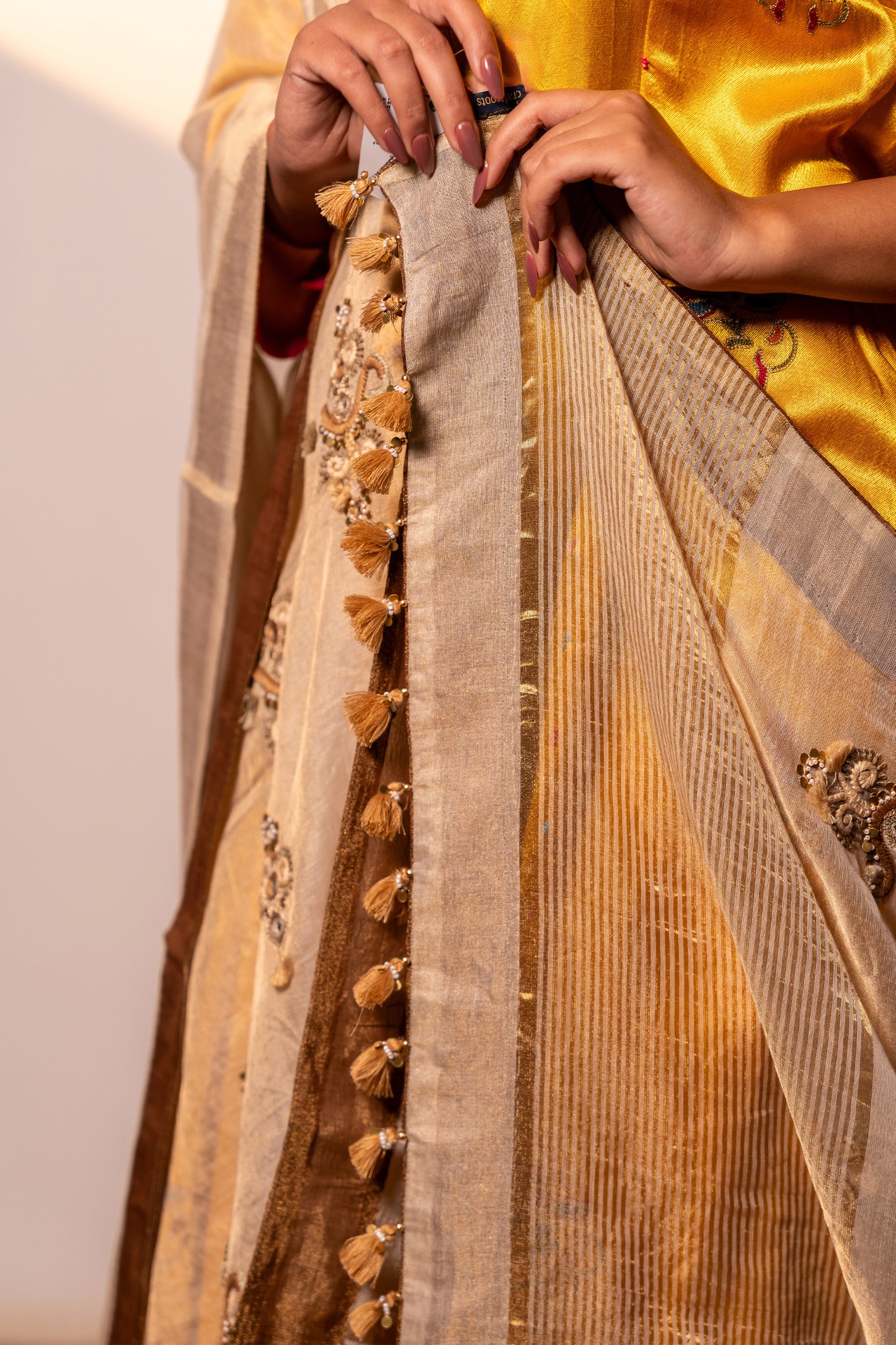 Ivory Tissue Silk Dupatta With Intricate Aari Work