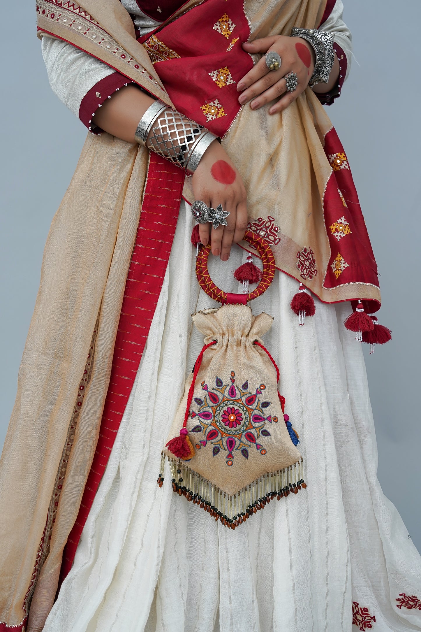 White Slub Silk Chanderi Lehenga – Navratri Chaniya