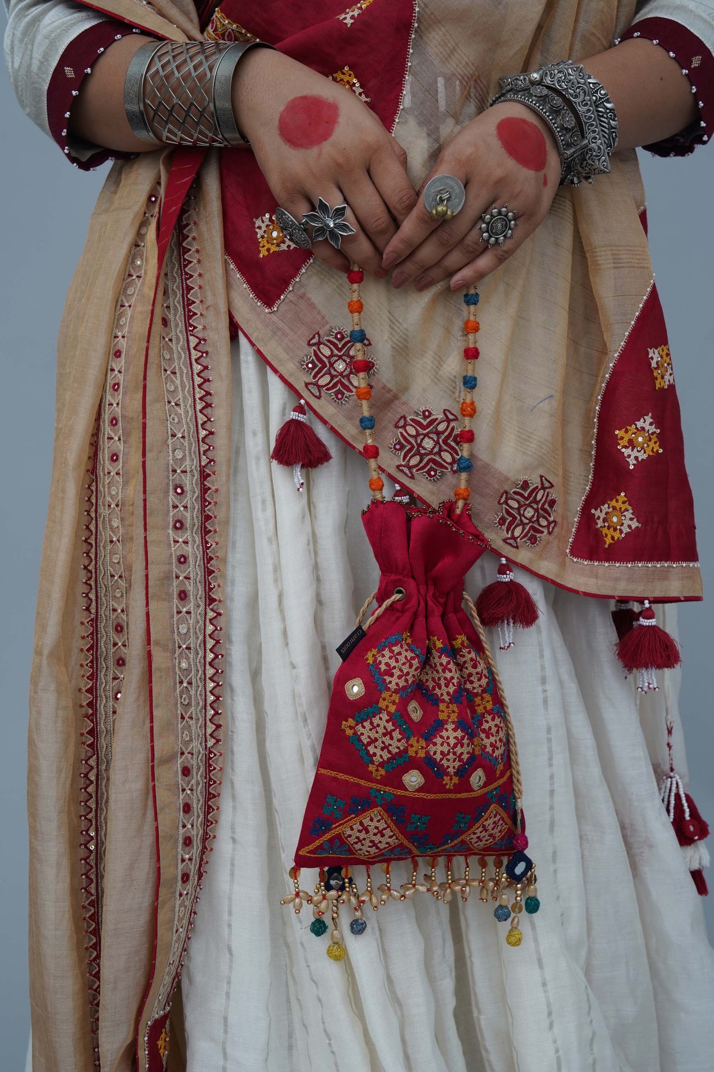 Pink Kutchi Aahir Squre Potli