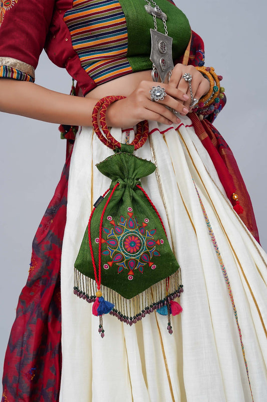 Green Kutchi Aari Pentagon Potli