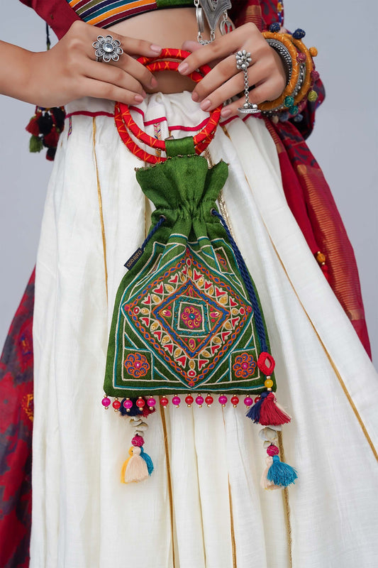 Green Kutchi Aahir Squre Potli