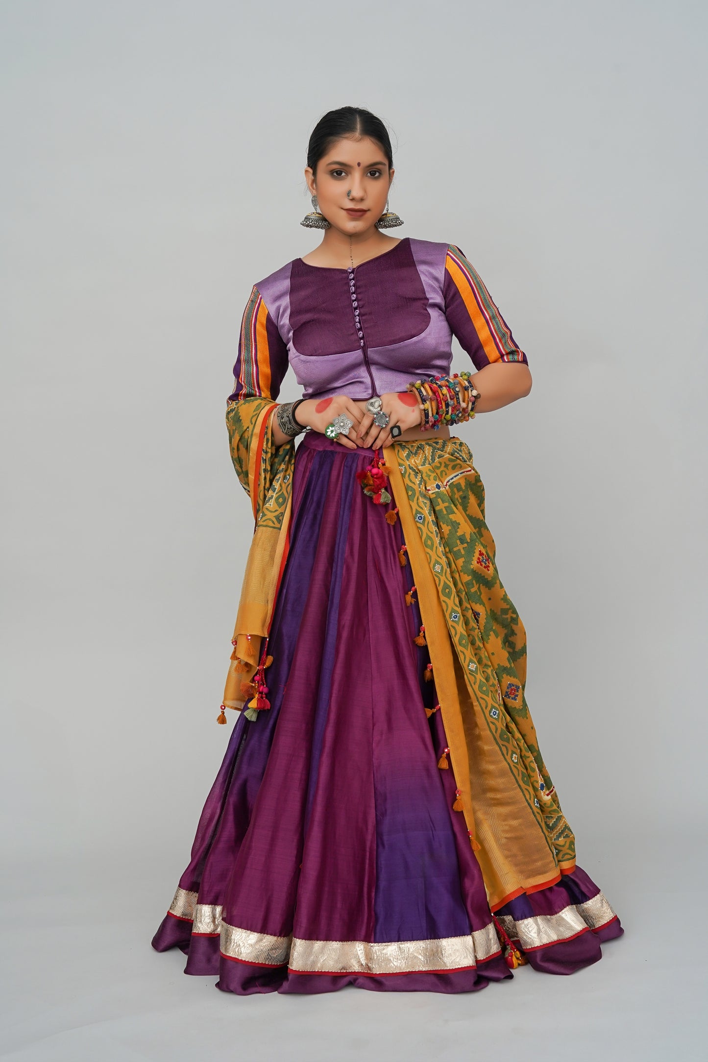Purple-Wine Ombre Chanderi Silk Lehenga With Original Lumpi Border