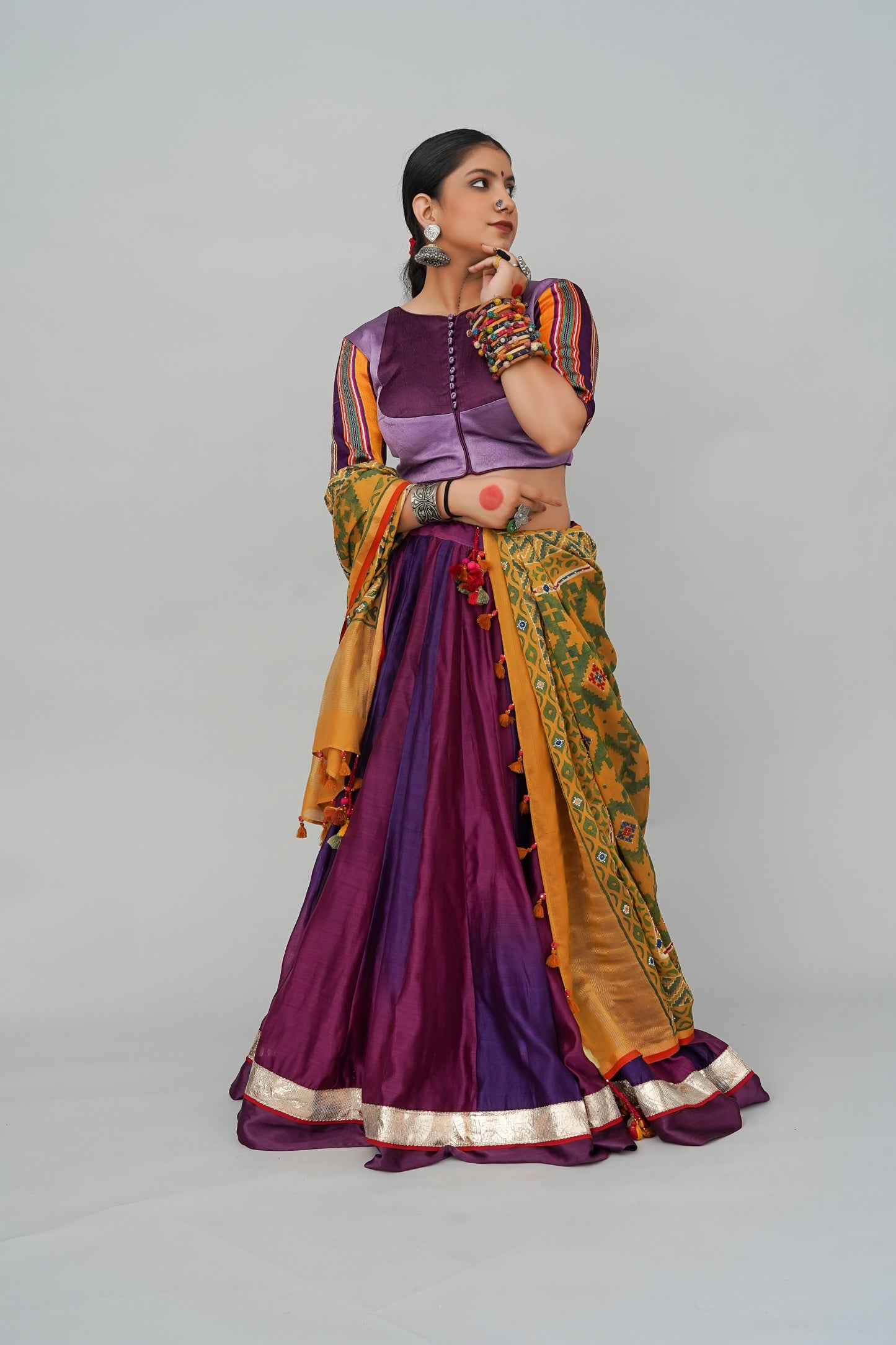 Purple-Wine Ombre Chanderi Silk Lehenga With Original Lumpi Border