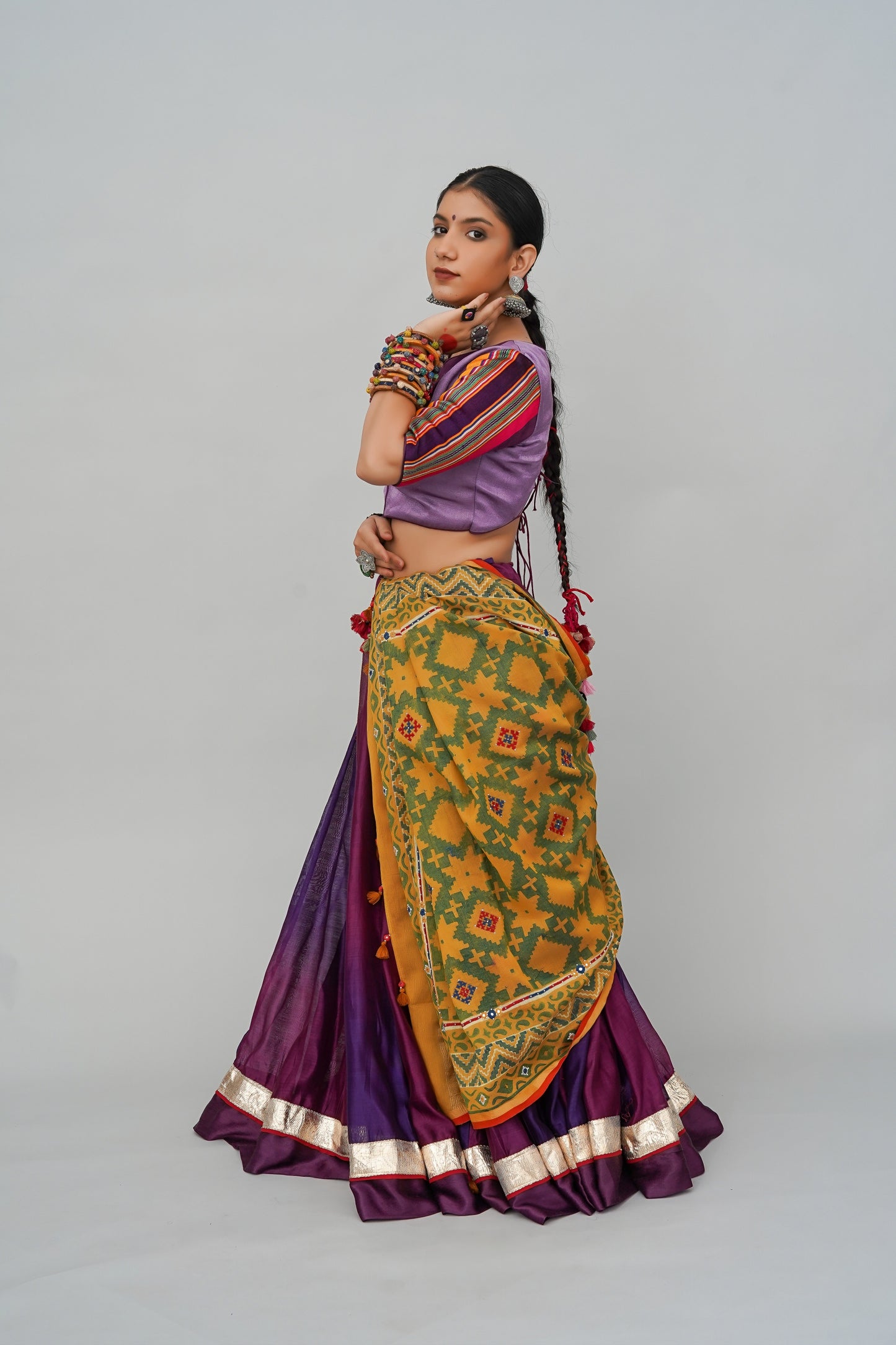 Purple-Wine Ombre Chanderi Silk Lehenga With Original Lumpi Border