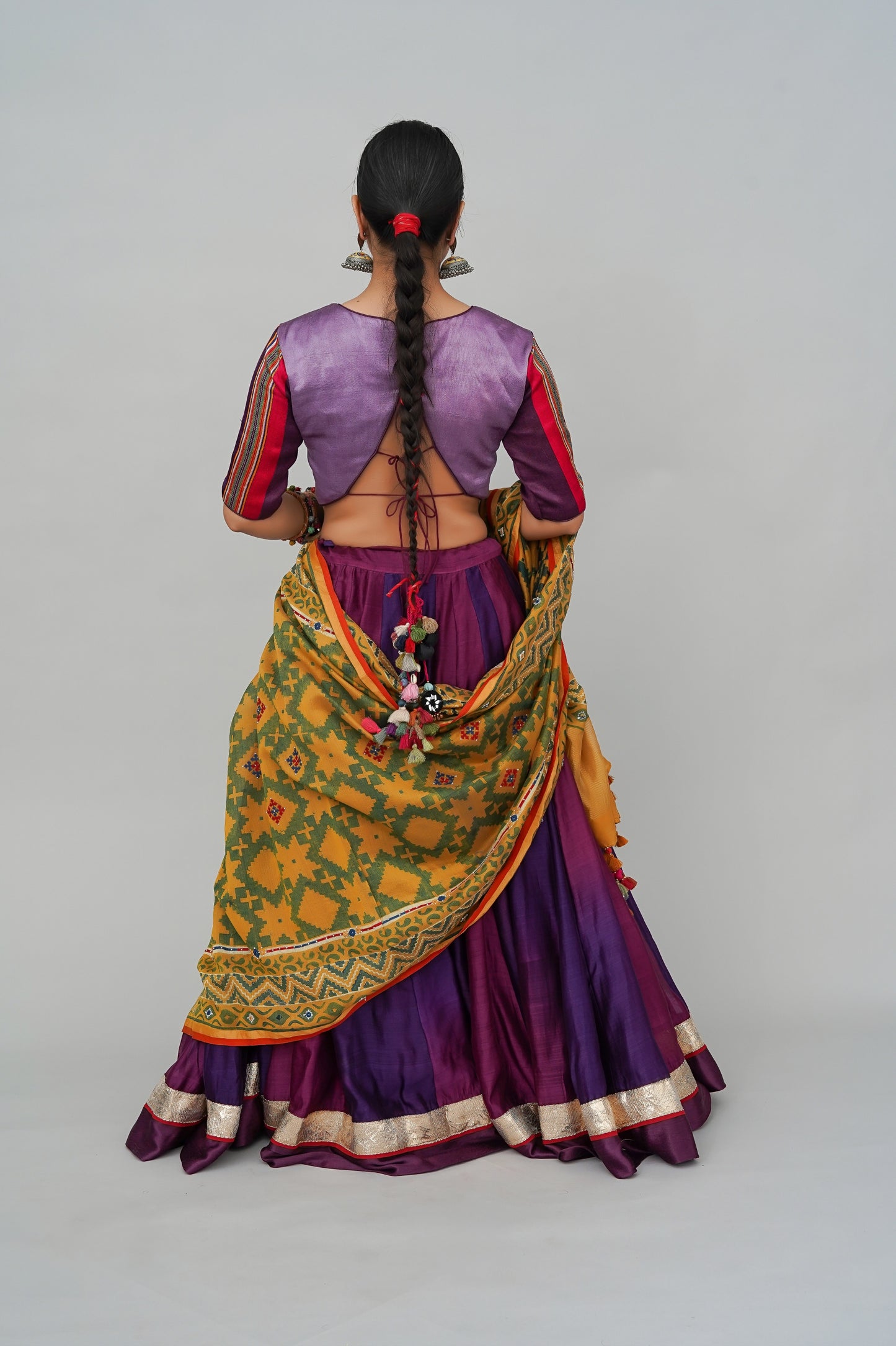 Purple-Wine Ombre Chanderi Silk Lehenga With Original Lumpi Border