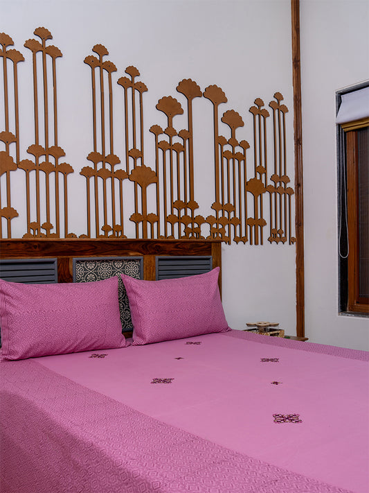 Pink Aari Block Print Bedsheet Set