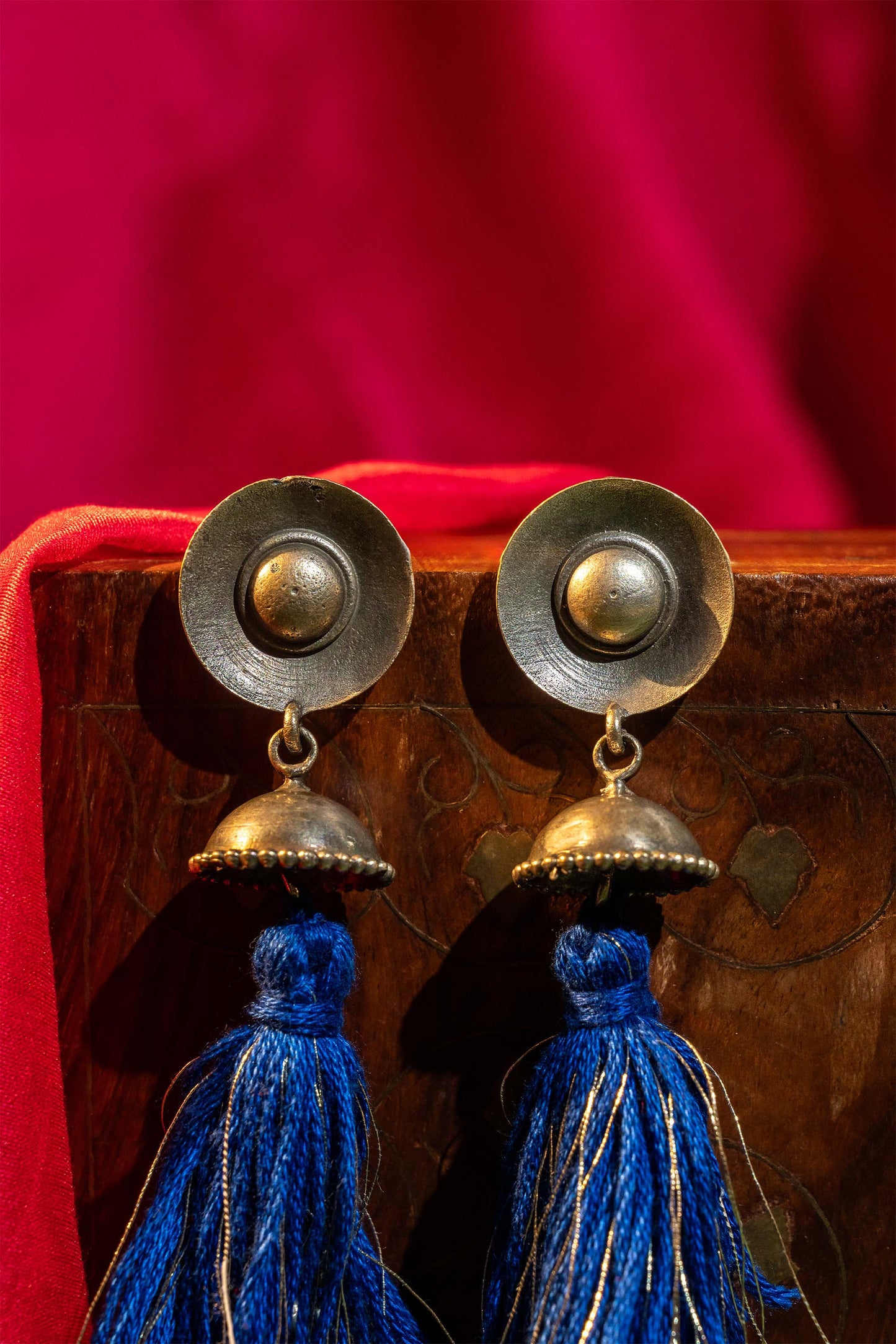 Blue Oxidised Tassel Jhumka