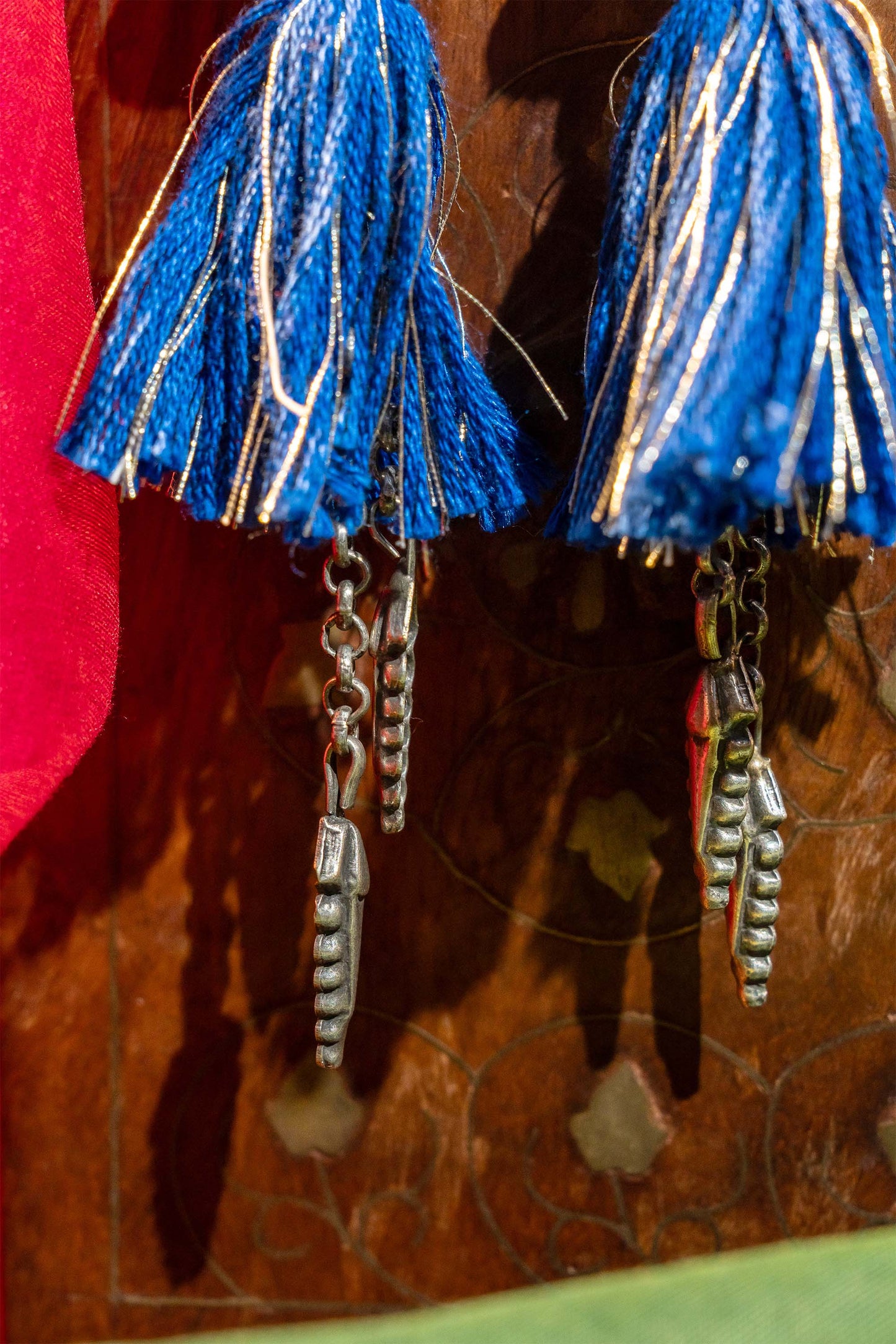Blue Oxidised Tassel Jhumka