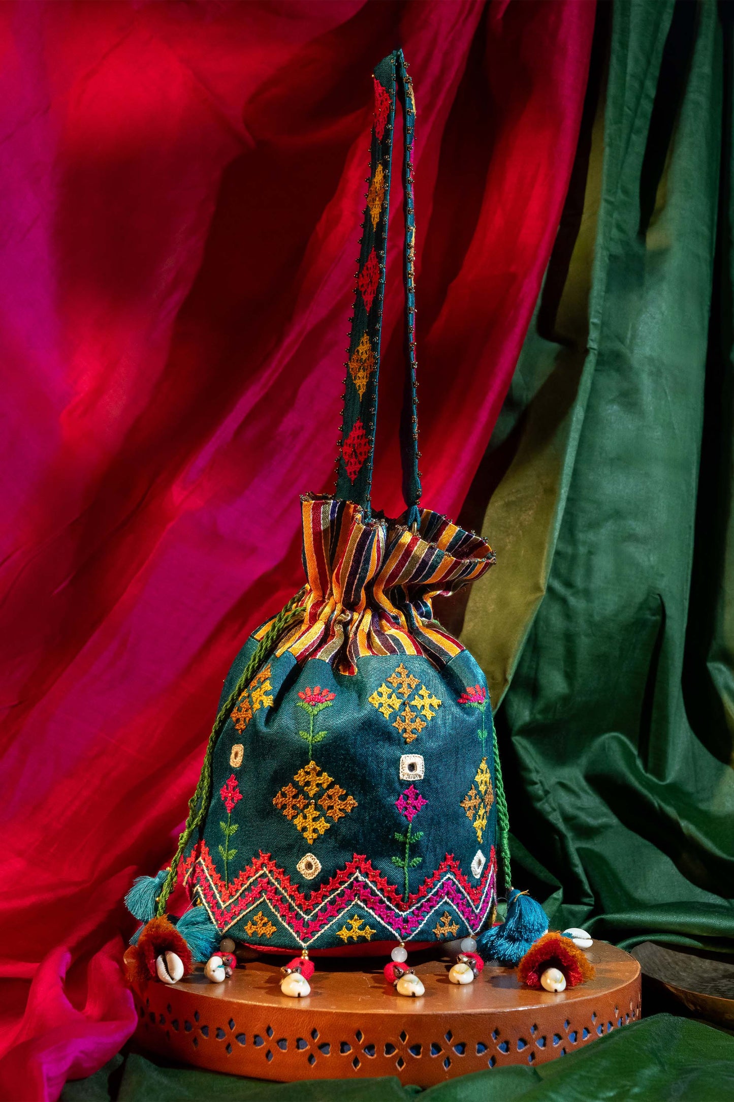 Mint Flower Rabari Ivory Potli